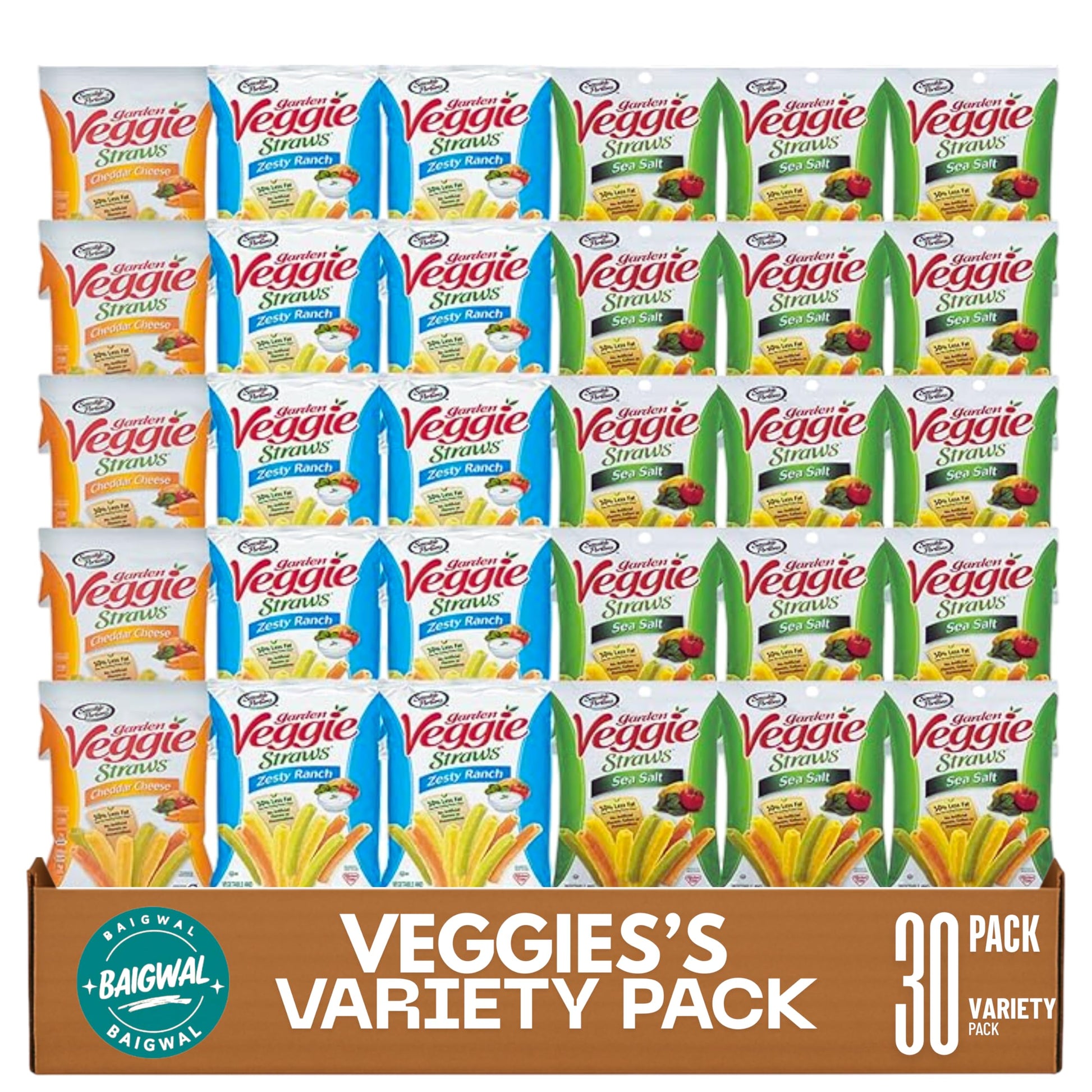 Veggies-Straw Variety Pack - Assortment of Garden Sea Salt, Cheddar Cheese and Zesty Ranch Snack Size - Care Package Gift Box G