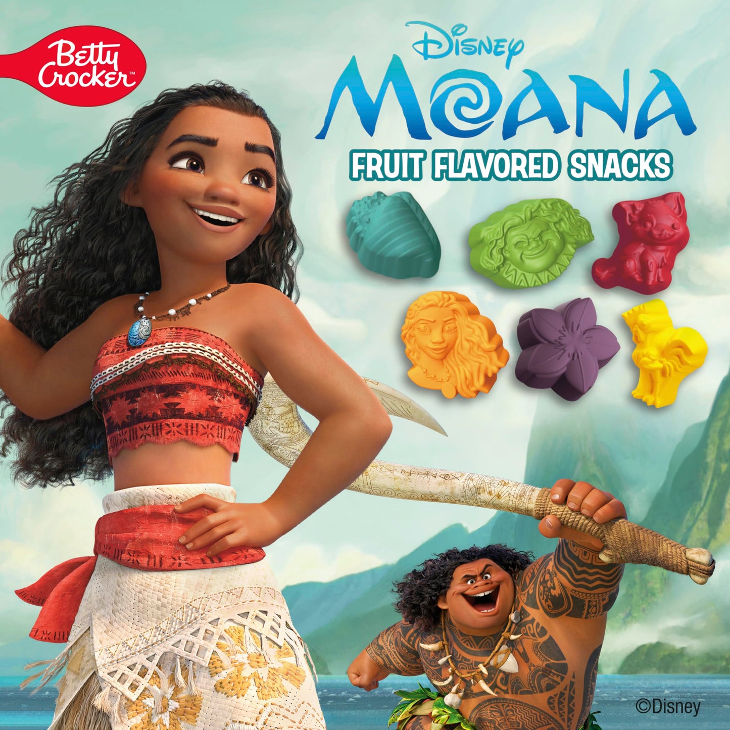 Betty Crocker Disney Moana Fruit Flavored Kids Snacks, Fat Free And Gluten Free Snack, 8 Oz (10 Pouches)