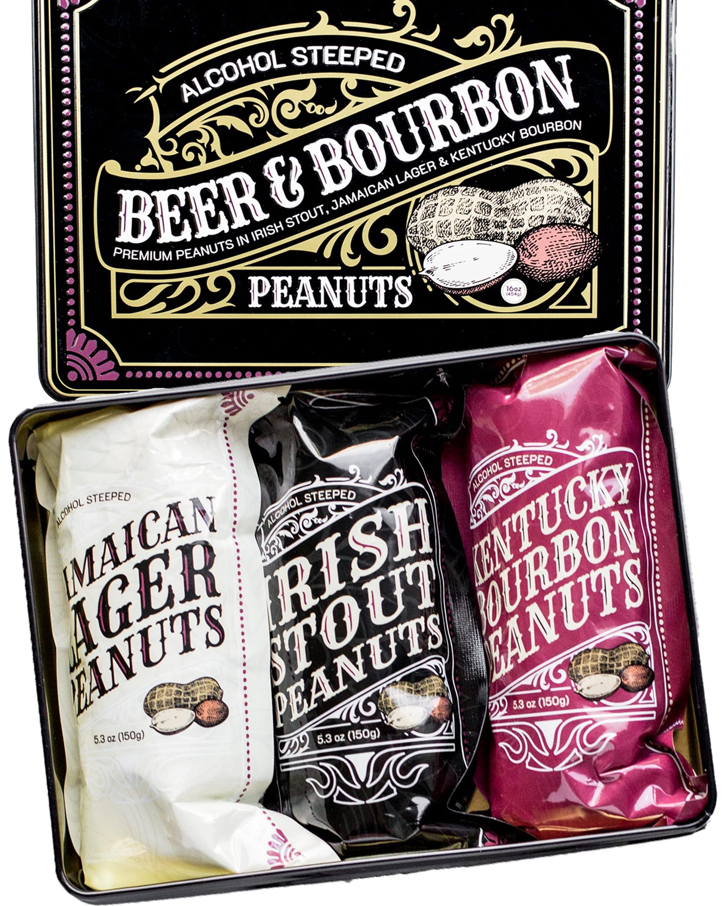 Sugar Plum Chocolates Nuts Gift Basket - Unique Flavored Peanuts Assortment in Medium Tin Box, Ideal Birthday Gift for Men