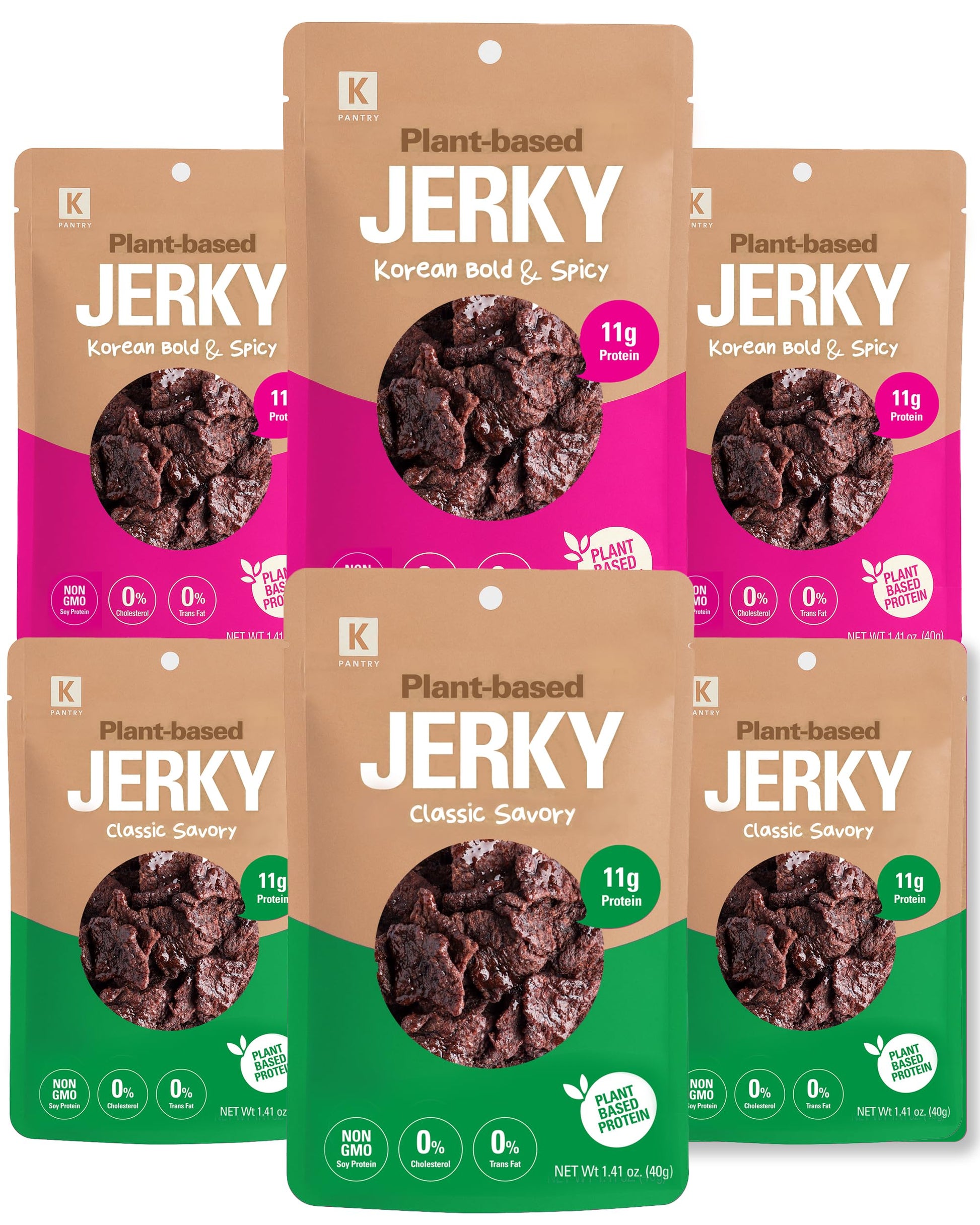 KPANTRY Vegan Jerky - Korean Classic & Bold & Spicy, Plant-Based, 1.35oz (Pack of 6), Non-GMO, Low-Fat, 150 Calories per