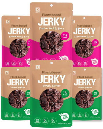 KPANTRY Vegan Jerky - Korean Classic & Bold & Spicy, Plant-Based, 1.35oz (Pack of 6), Non-GMO, Low-Fat, 150 Calories per