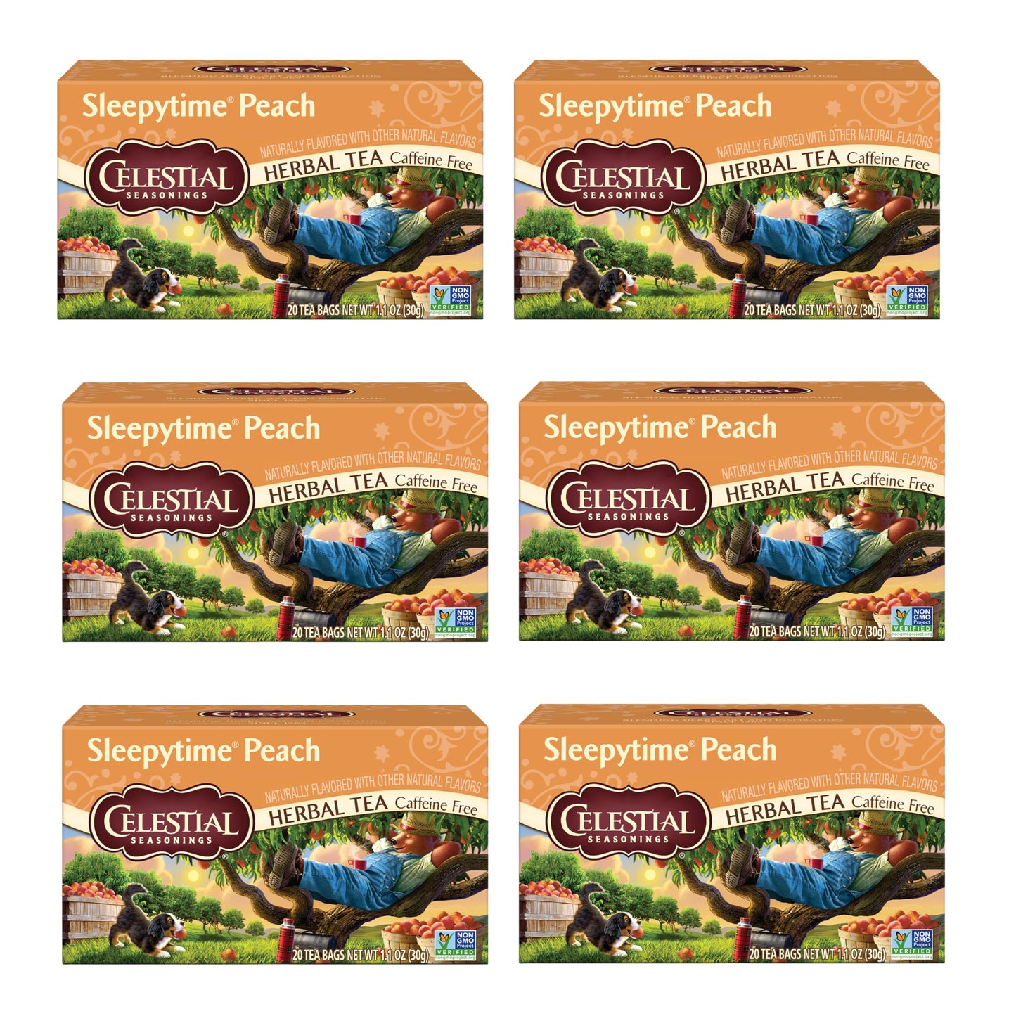 Celestial Seasonings Sleepytime Herbal Tea, Caffeine Free, Peach Flavor, 20 Bags, Pack of 6