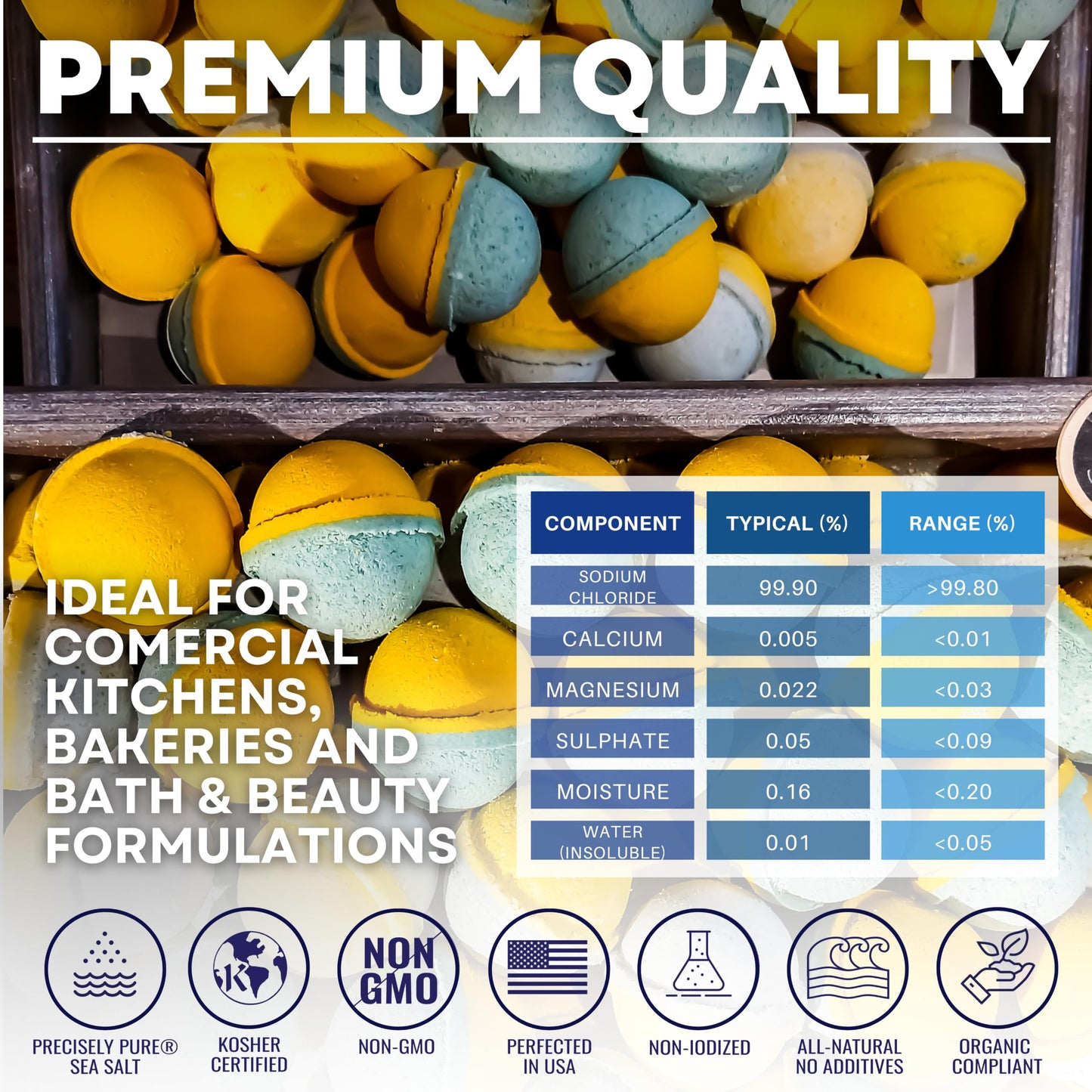 Bulk Kosher Fine Sea Salt for Commercial Use, Food Grade Non-Iodized with No Additives, Pure & Unrefined Kosher Salt, 50 lb Bag