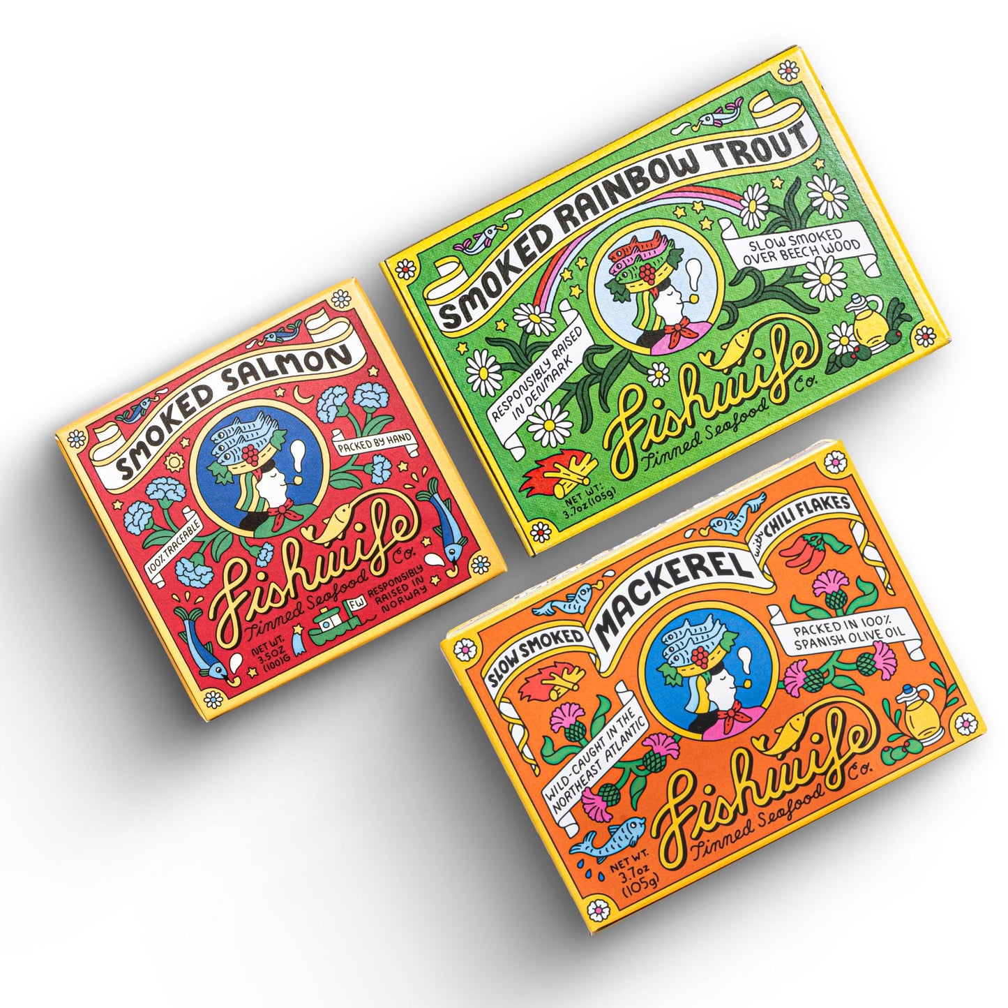Fishwife Smoky Trio 3-Pack - Smoked Rainbow Trout, Salmon & Mackerel | Gluten Free, High Protein, Omega-3s | 10.9 Ounce