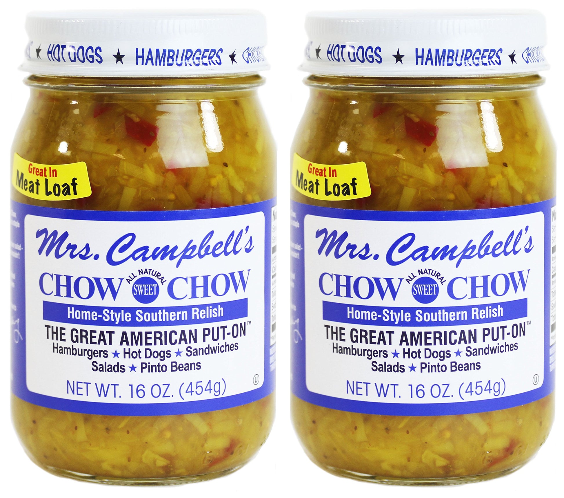 Mrs. Campbell s All Natural Sweet Southern Chow Chow Relish, 16 Oz Glass Jar (Pack of 2)