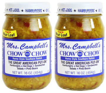 Mrs. Campbell s All Natural Sweet Southern Chow Chow Relish, 16 Oz Glass Jar (Pack of 2)