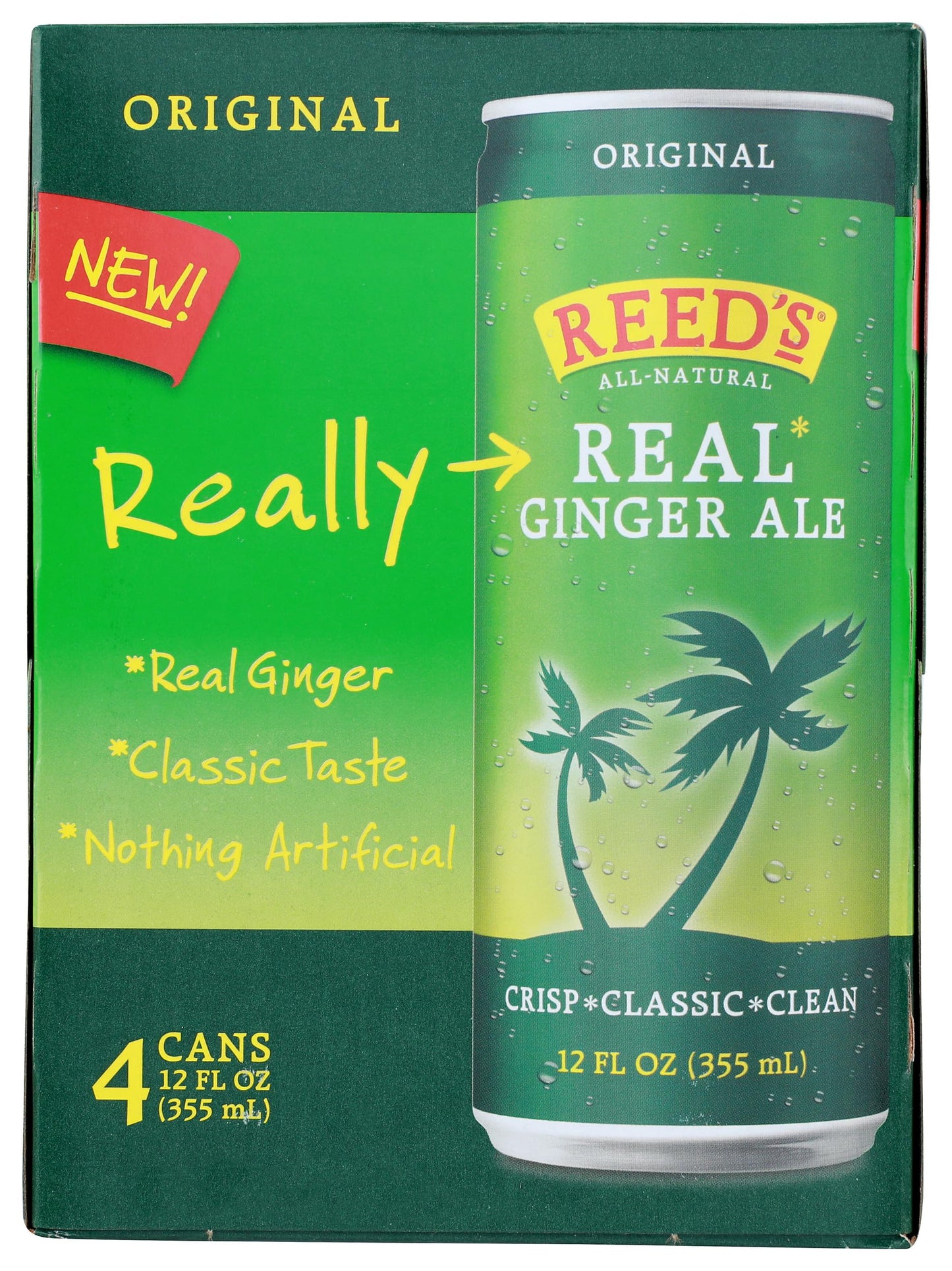 Reeds Ginger Ale Soda, Real Ginger Brew, 12 Fl Oz, 4 Pack, Model 8274665000
