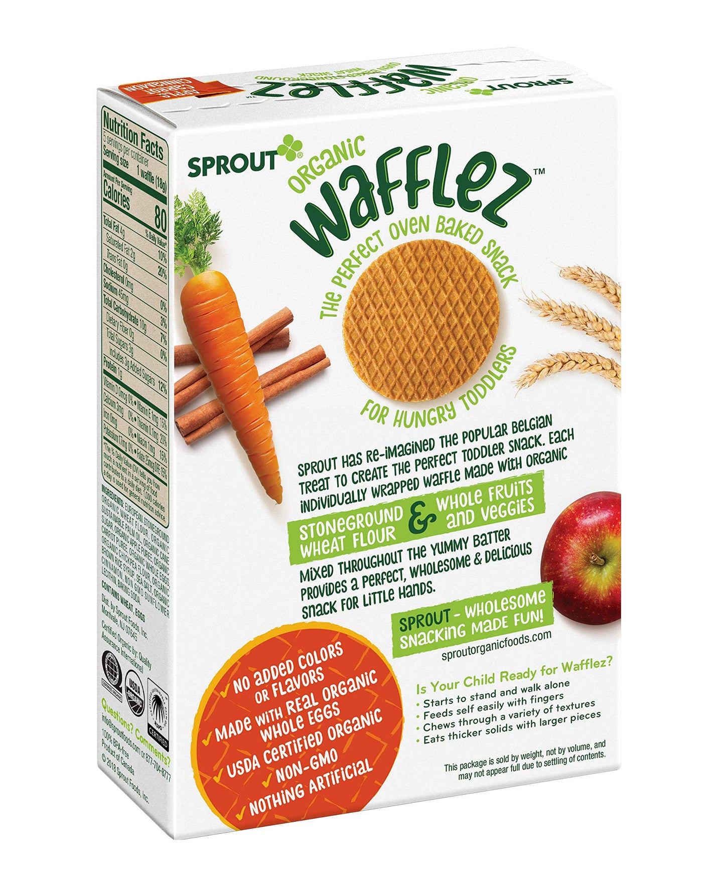 Sprout Organic Baby Food, Stage 4 Toddler Snacks, Apple Carrot Cinnamon Wafflez, Single Serve Waffles 5 Count(Pack Of 1)