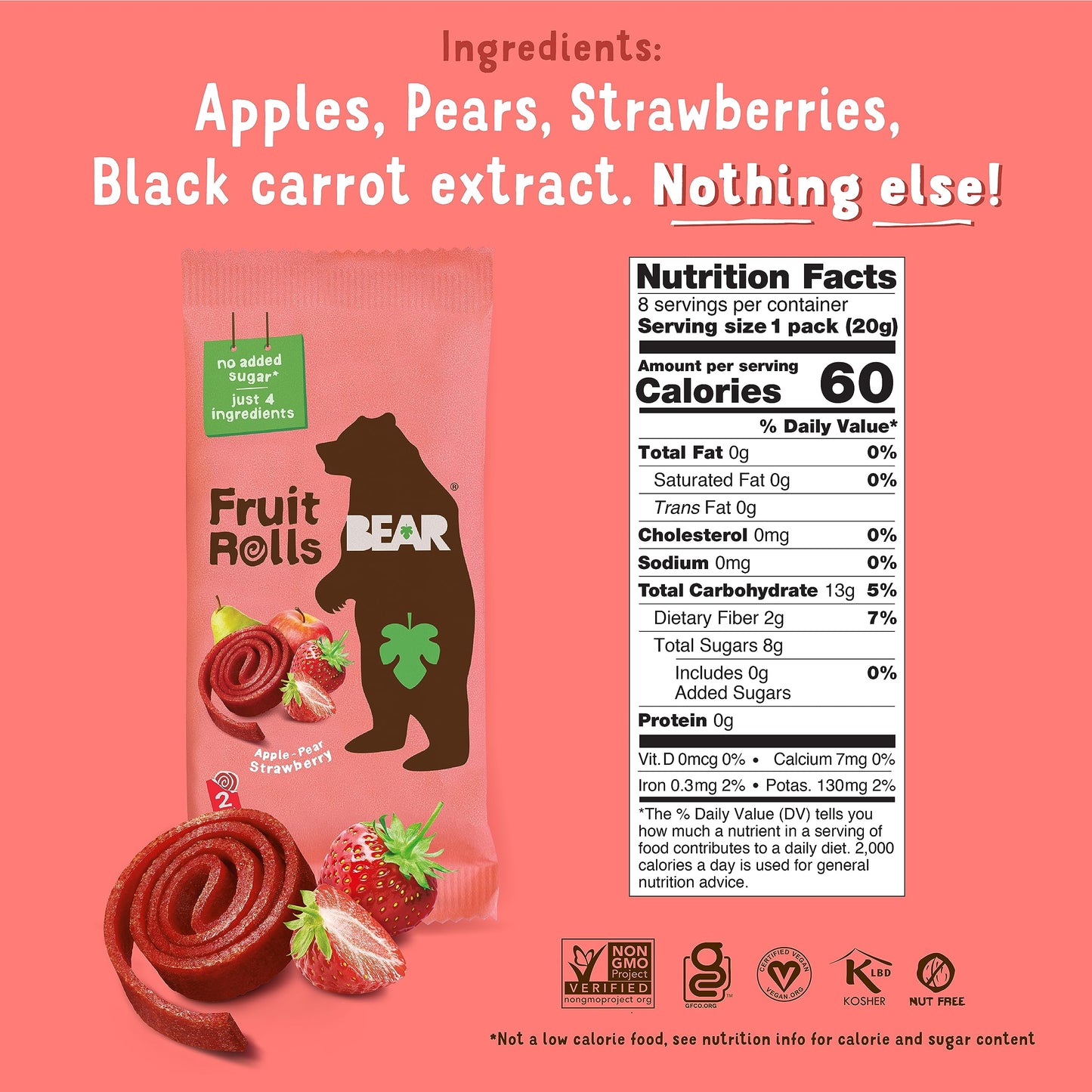 Bear Yoyo Fruit Rolls Variety Pack, Apple-Pear Strawberry, Apple-Pear Raspberry, No Added Sugar, Vegan Friendly, Kosher, Gluten