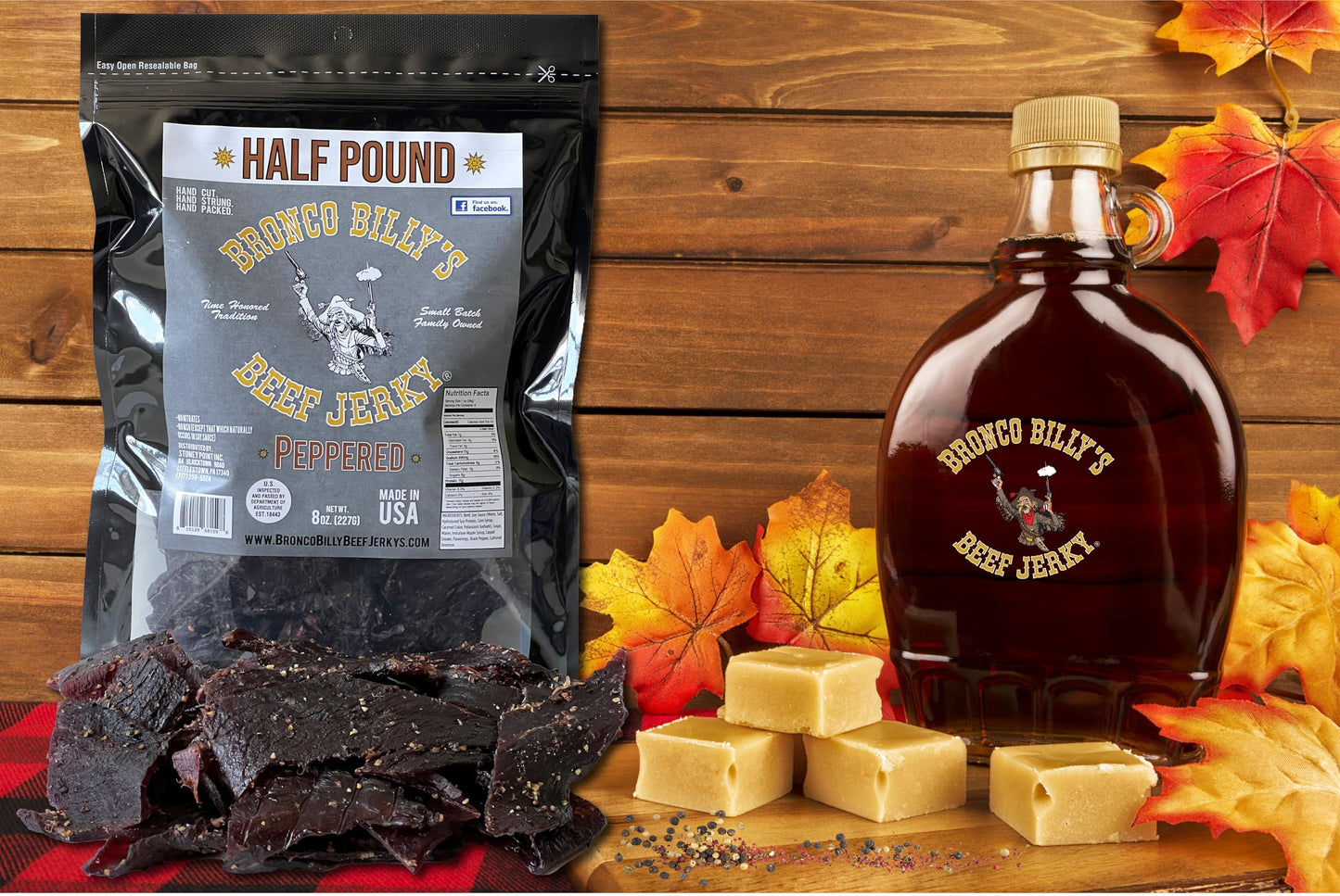 Bronco Billys Beef Jerky Maple Peppered Half Pound Resealable Bag, Made In Usa With Usda Beef, Real Maple Syrup,  Ed Black Pepper