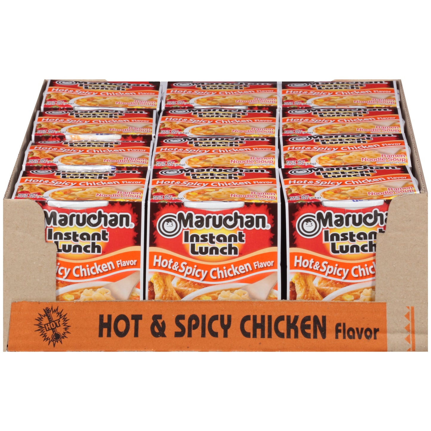 Maruchan Instant Lunch Hot & Spicy Chicken Ramen Noodle Soup, Microwaveable Meal, 2.25 Oz, 12 Count Pack
