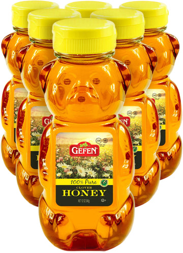 Gefen Us Grade A Honey Bears, 12Oz (6 Pack) 100% Clover Honey, No Fillers, Gluten Free