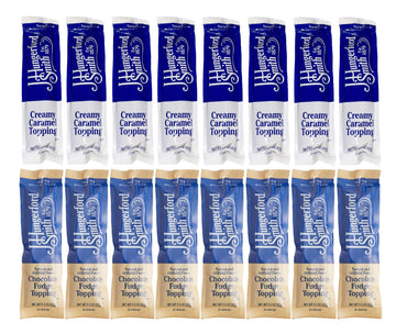J Hungerford Smith Caramel & Chocolate Fudge Portion Control Packets 1.5 oz | Made in America | 16 Pack