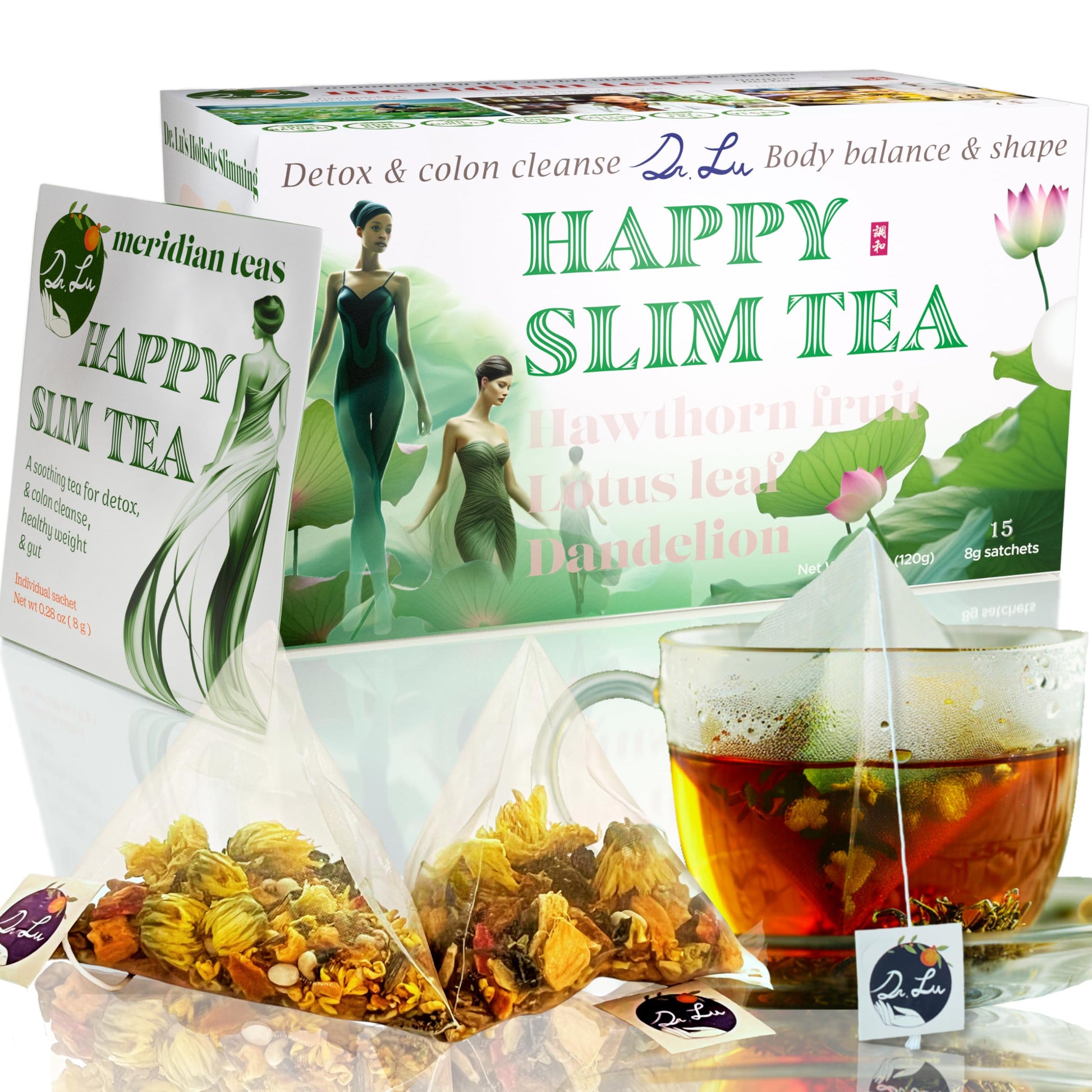 Dr. Lus Happy Slim Tea | 100% Natural Detox Tea For Body Balance & Shape | Colon Cleanse Tea For Bloating & Digestion | 11 Inno-Cleanse Herbs Incl. Hawthorn  Lotus Leaf  Burdock  Dandelion | Laxative-Free