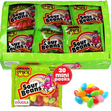 DOUzzle Back To School Sour Jelly Beans Chewy Candies, Mini Packs (30 Count, 1 Pack) Individually Wrapped, Party Favor, Goodie B