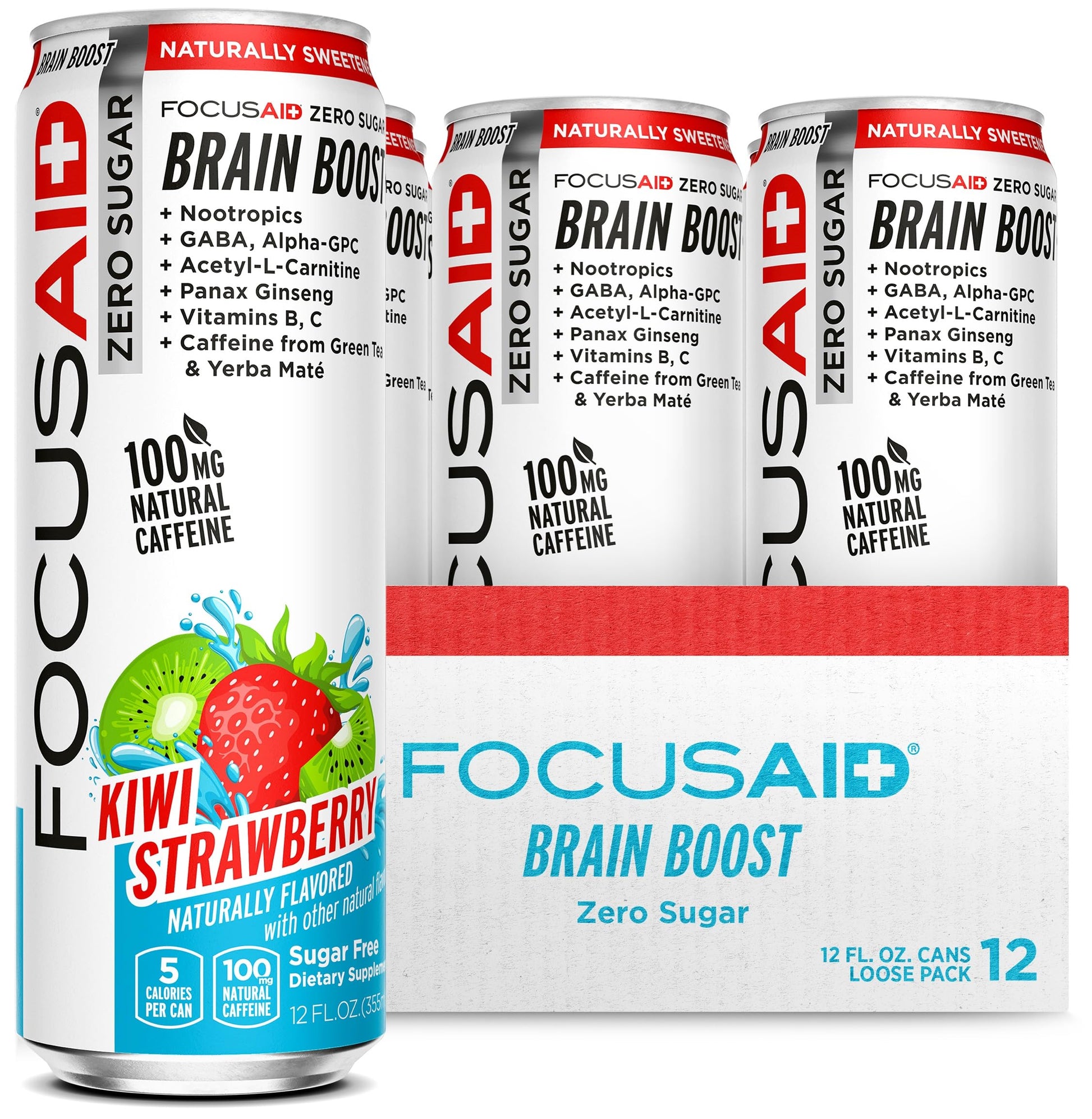 LIFEAID FOCUSAID Nootropics Blend, 100mg Natural Caffeine, Keto-Friendly, 12 Fl Oz (Pack of 12)