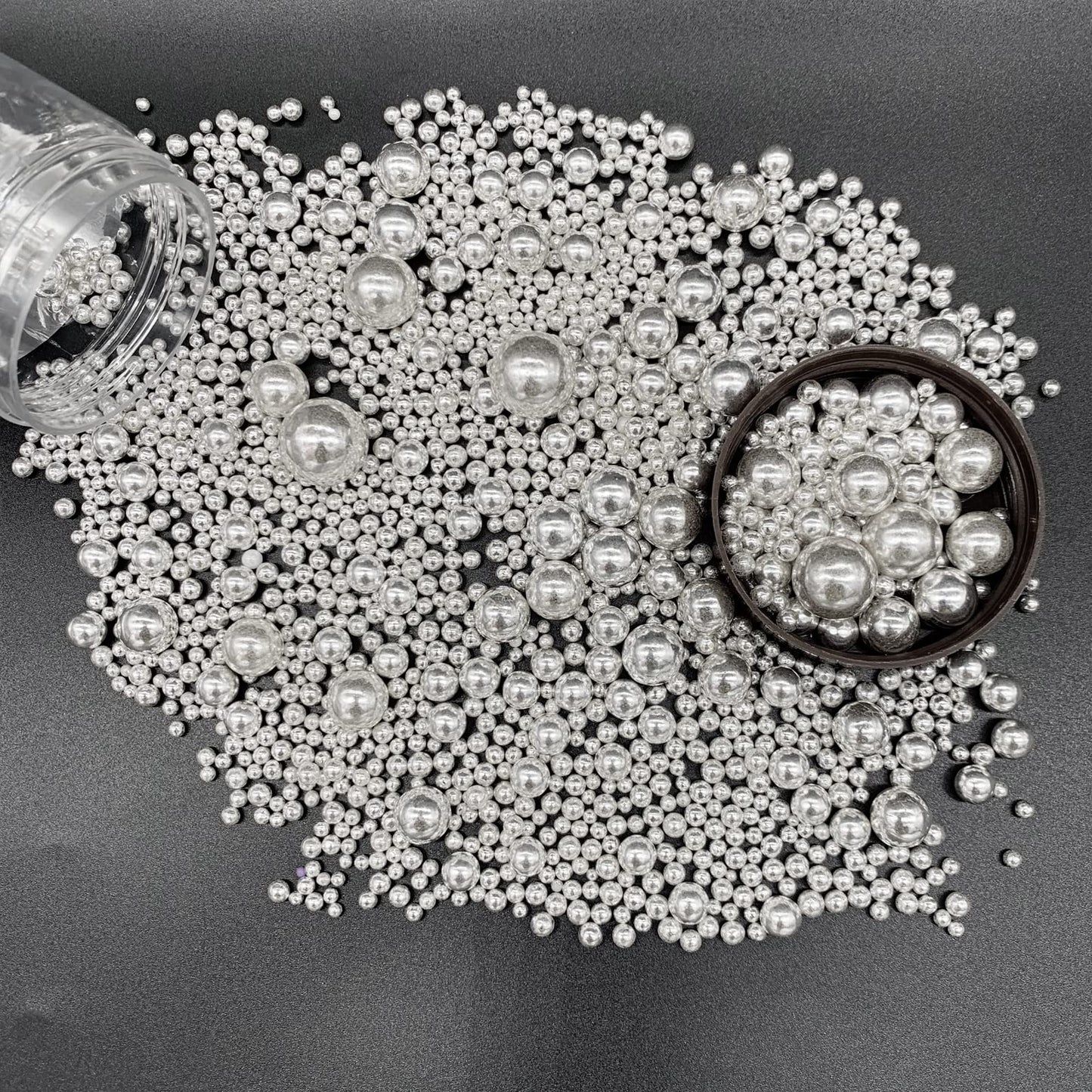Weraru Edible Silver Pearl Sugar Sprinkles Candy Mixing Size Baking Edible Cake Decorations Cupcake Toppers Cookie Decorating Ce