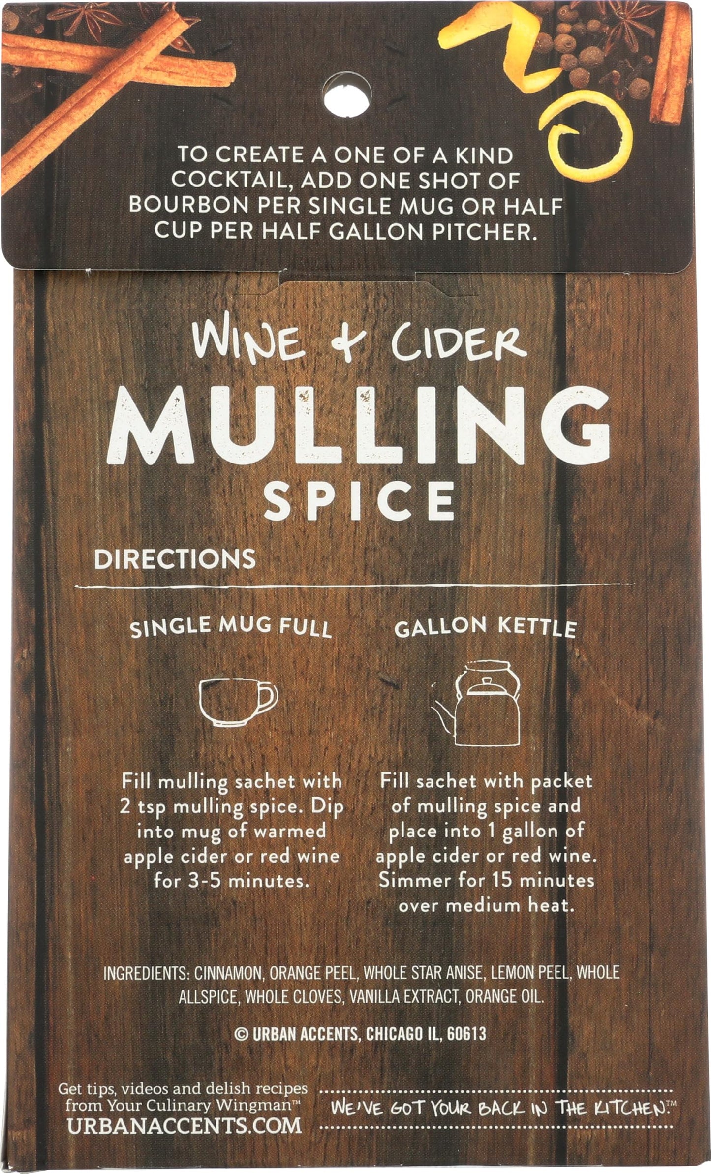Urban Accents Mulling Spice - 1.25 Ounce Pack, Ideal for Holiday Beverages