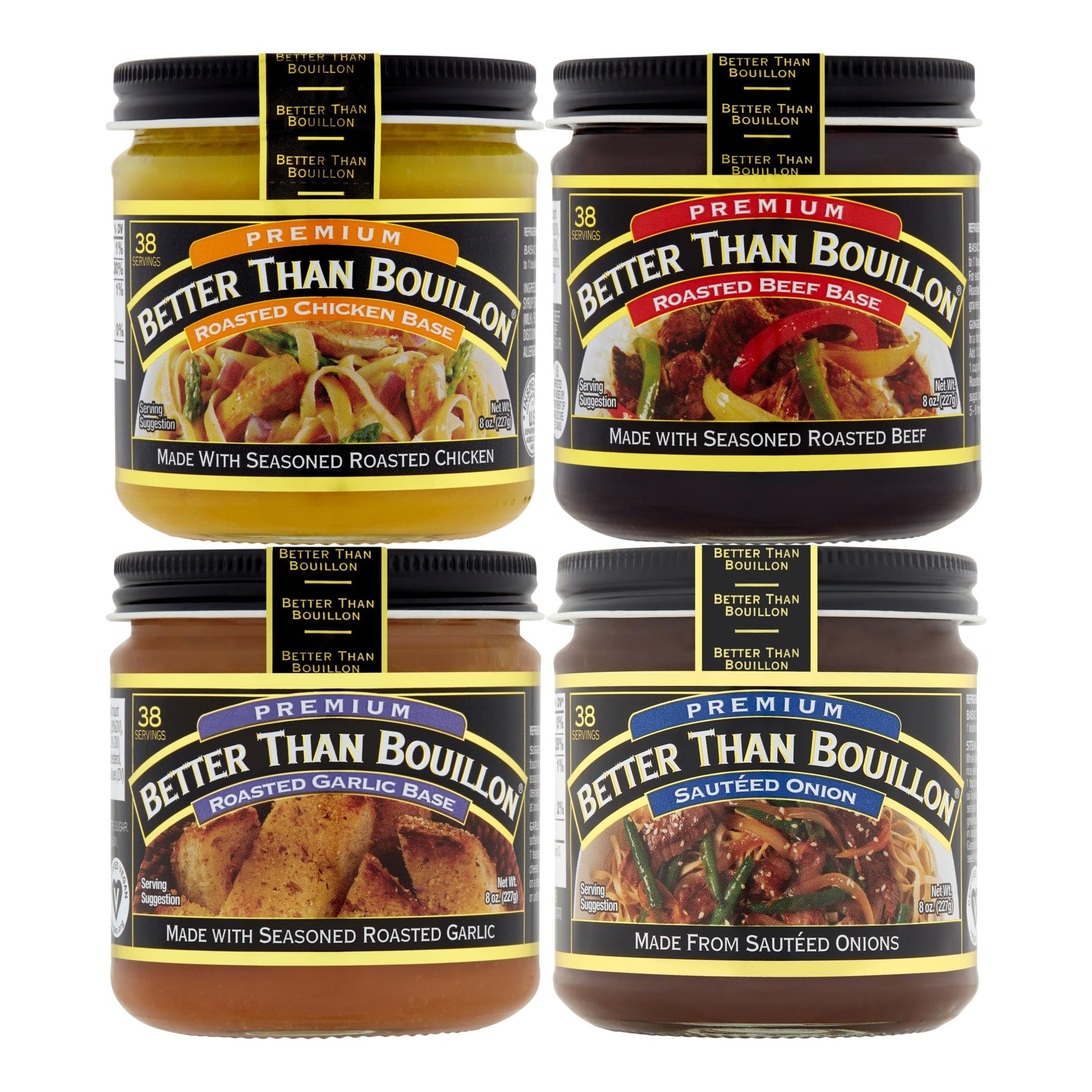 Better Than Bouillon Premium Base Variety Pack, 1 Roasted Chicken Base, 1 Roasted Beef Base, 1 Roasted Garlic Base, 1 Saut  ed O