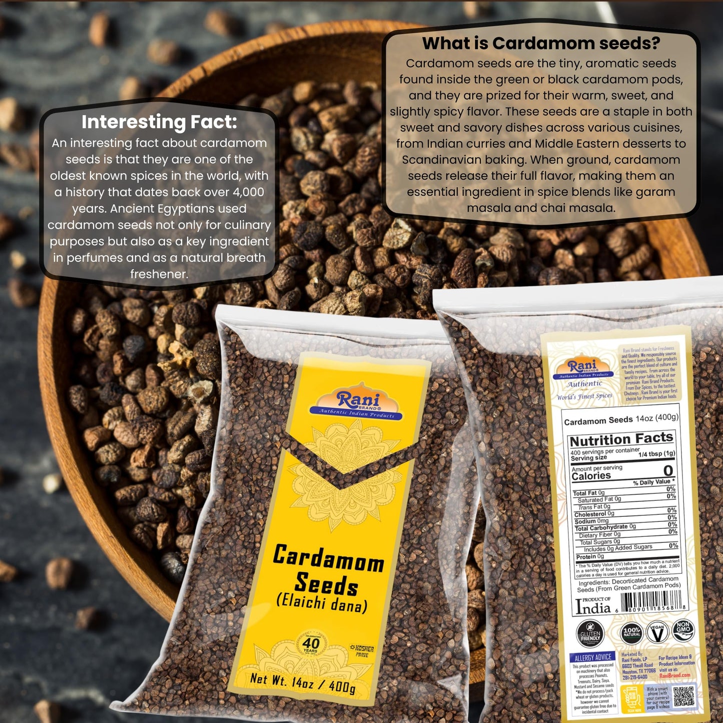 Rani Cardamom (Elachi) Decorticated Seeds Indian Spice 14oz (400g) ~ All Natural | Vegan | Gluten Friendly | NON-GMO | Indian Or