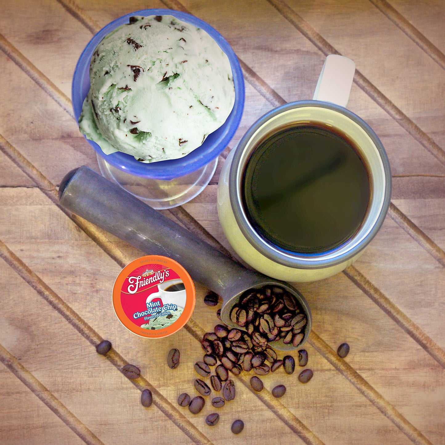friendlys Ice Cream Coffee Pods, Mint Chocolate Chip, 12 Count, Compatible with Keurig K Cup malt-inspired