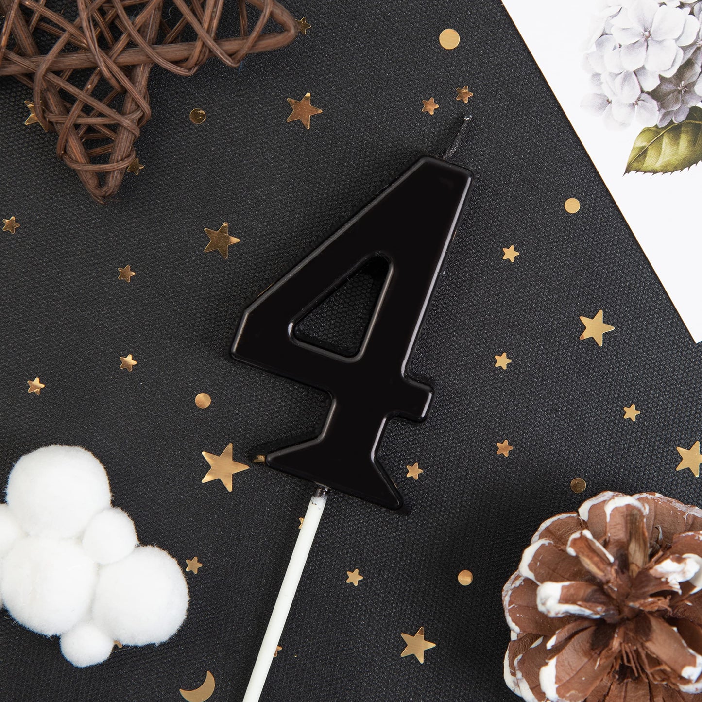 PHD CAKE Modern Black Birthday Candles, 4 Inch Number Candles, Wax Material, Ideal for Party Celebrations