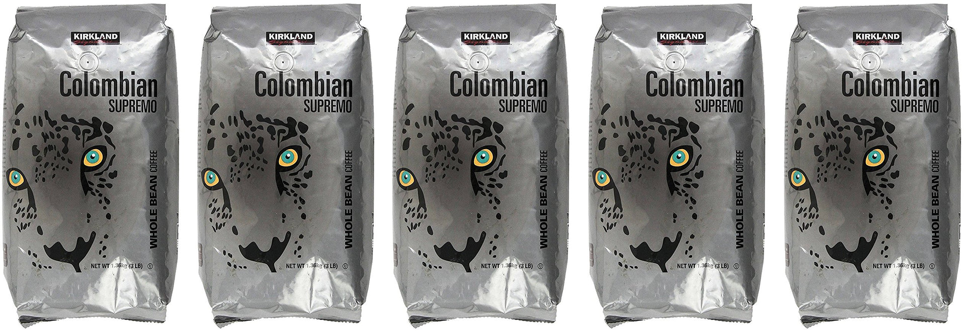 Kirkland Signature Colombian Supremo Whole Bean Coffee, 3 Pound (5 Pack)