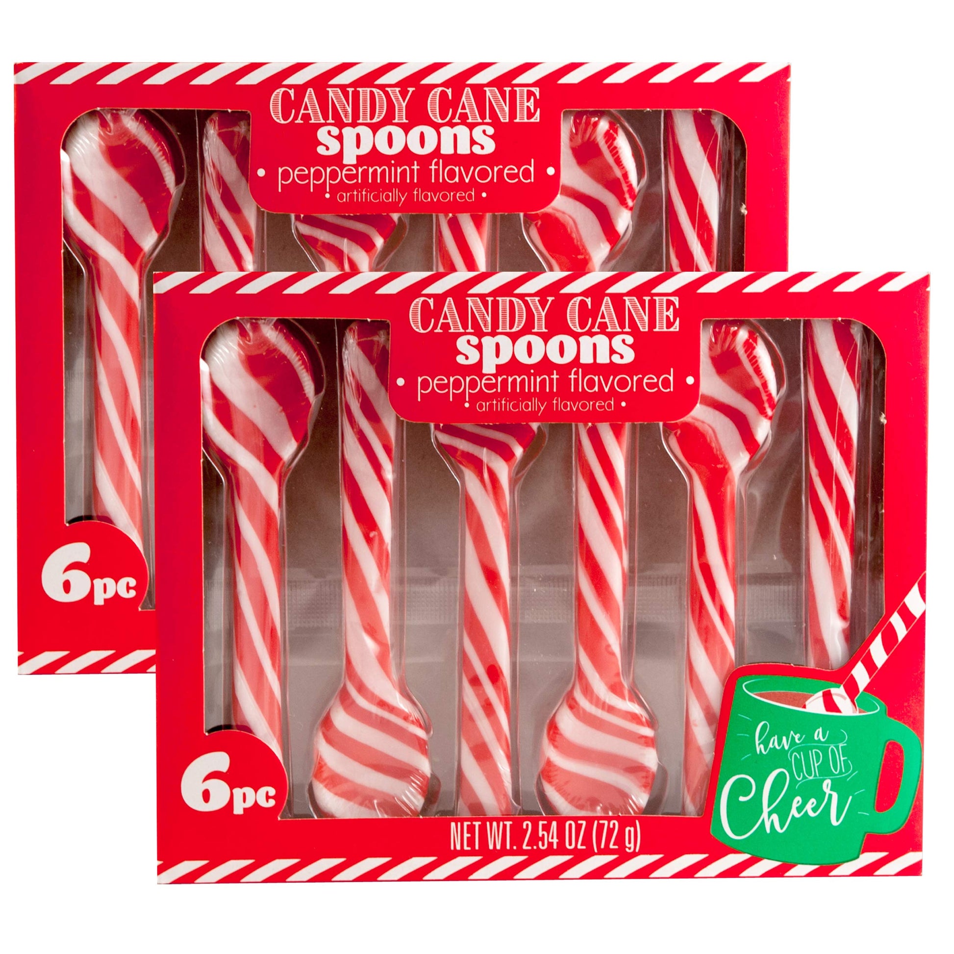 Candy Cane Peppermint Spoons - 1 doz - (2 packs of 6) | Edible Candy Cane Spoons | Candy Cane Spoons for Hot Chocolate and Coffe