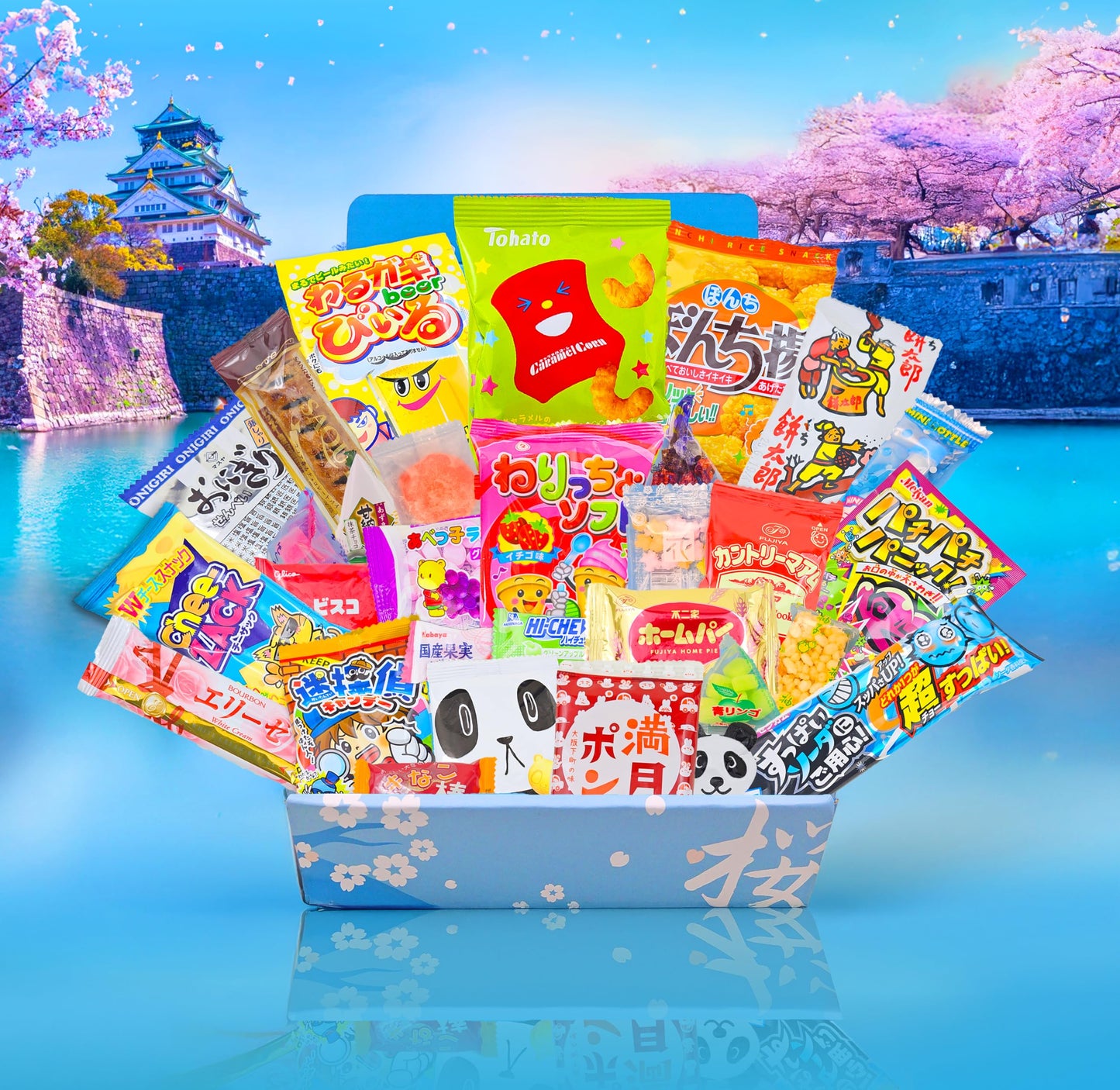 Sakura Box Japanese Snacks & Candy Dagashi Gift Set - 30 Pieces with English Pamphlet