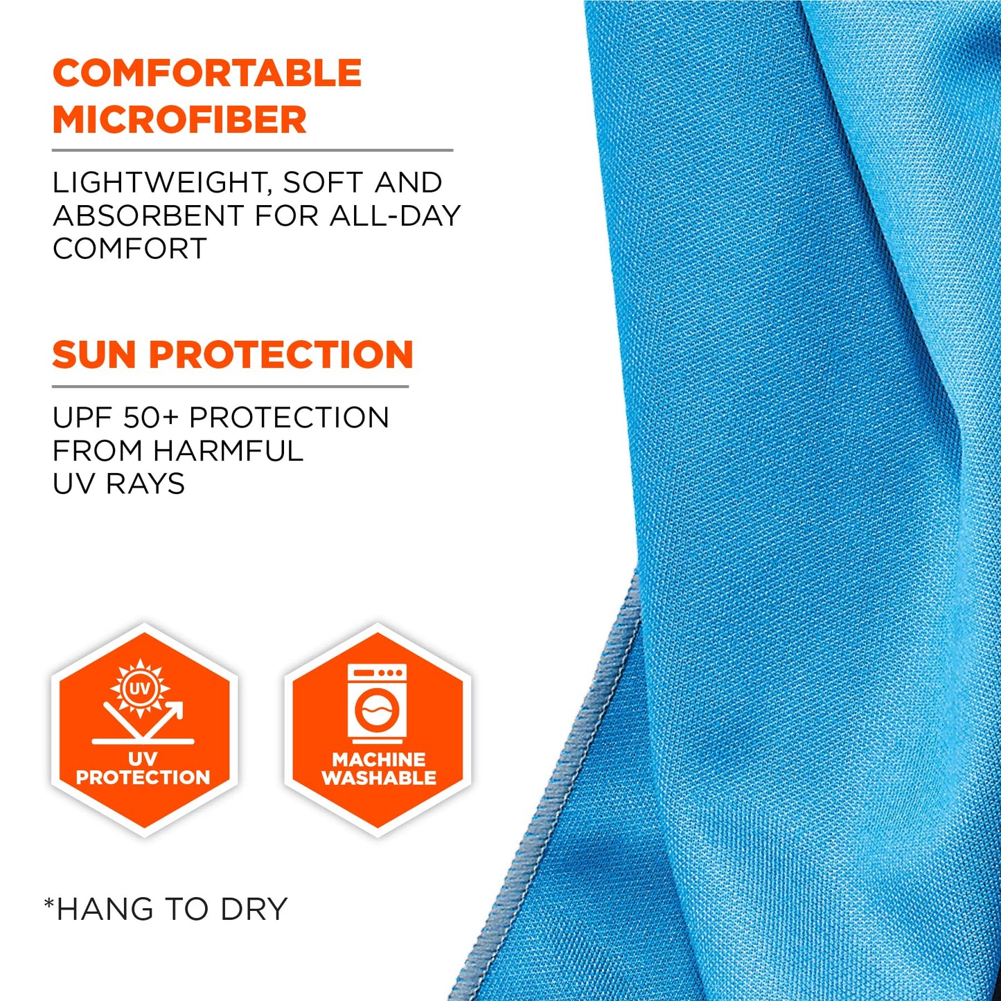 Ergodyne Chill Its 6602Mf Cooling Towel, Soft Microfiber Material, Upf 50+,Blue,41'' X 9.84''