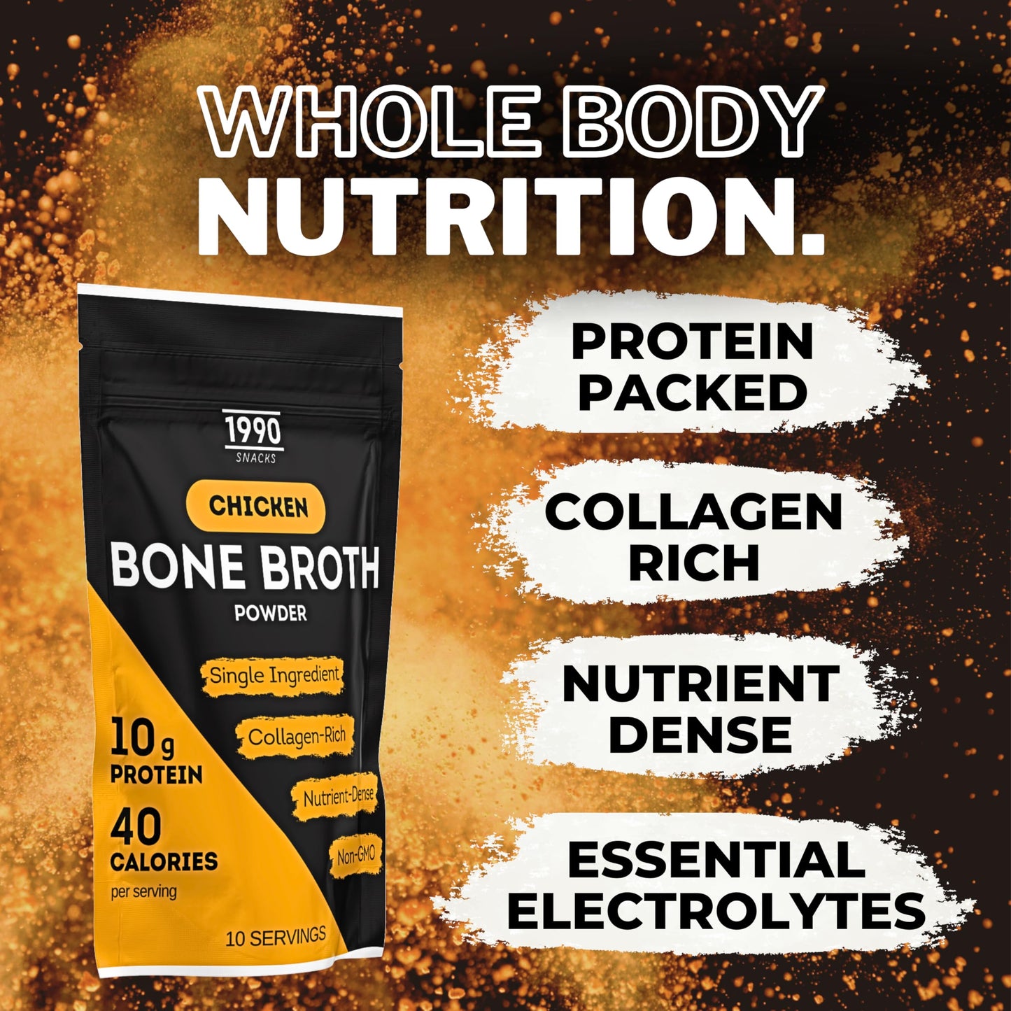 Premium Chicken Bone Broth Powder, 10 Servings, 100% Made & Sourced In Usa, 10G Protein For Only 40 Calories Per Serving, Non-Gm