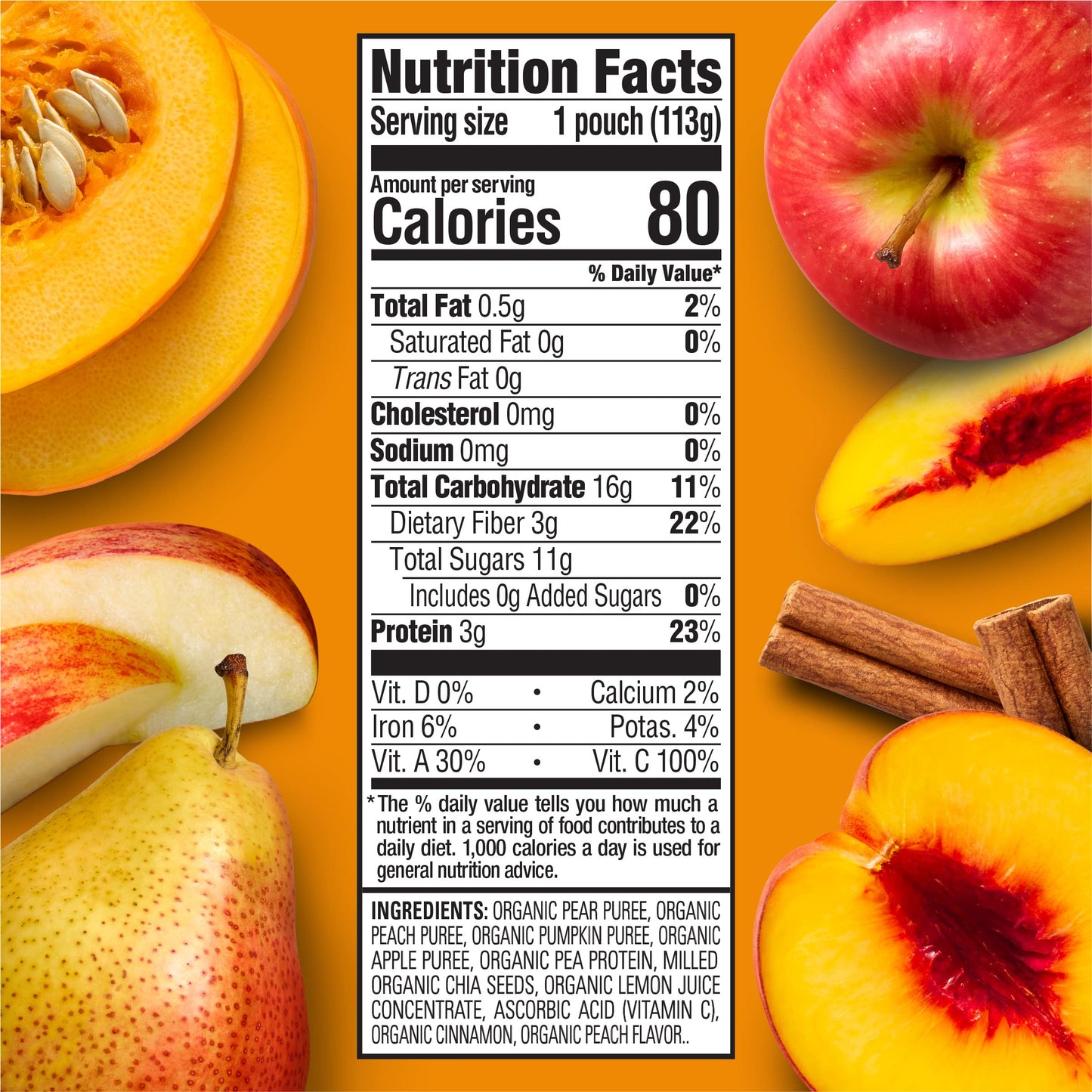 Happy Tot Organics Stage 4 Baby Food Pouches, Gluten Free, Vegan Snack, Fiber & Protein Fruit & Veggie Puree, Apples, Peaches, P
