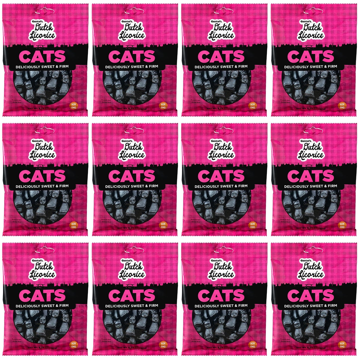 Gustafs Dutch Licorice Cats - Sweet Black Licorice Treats - 5.2oz Bags - 12 Pack - Black - Model 86232319332