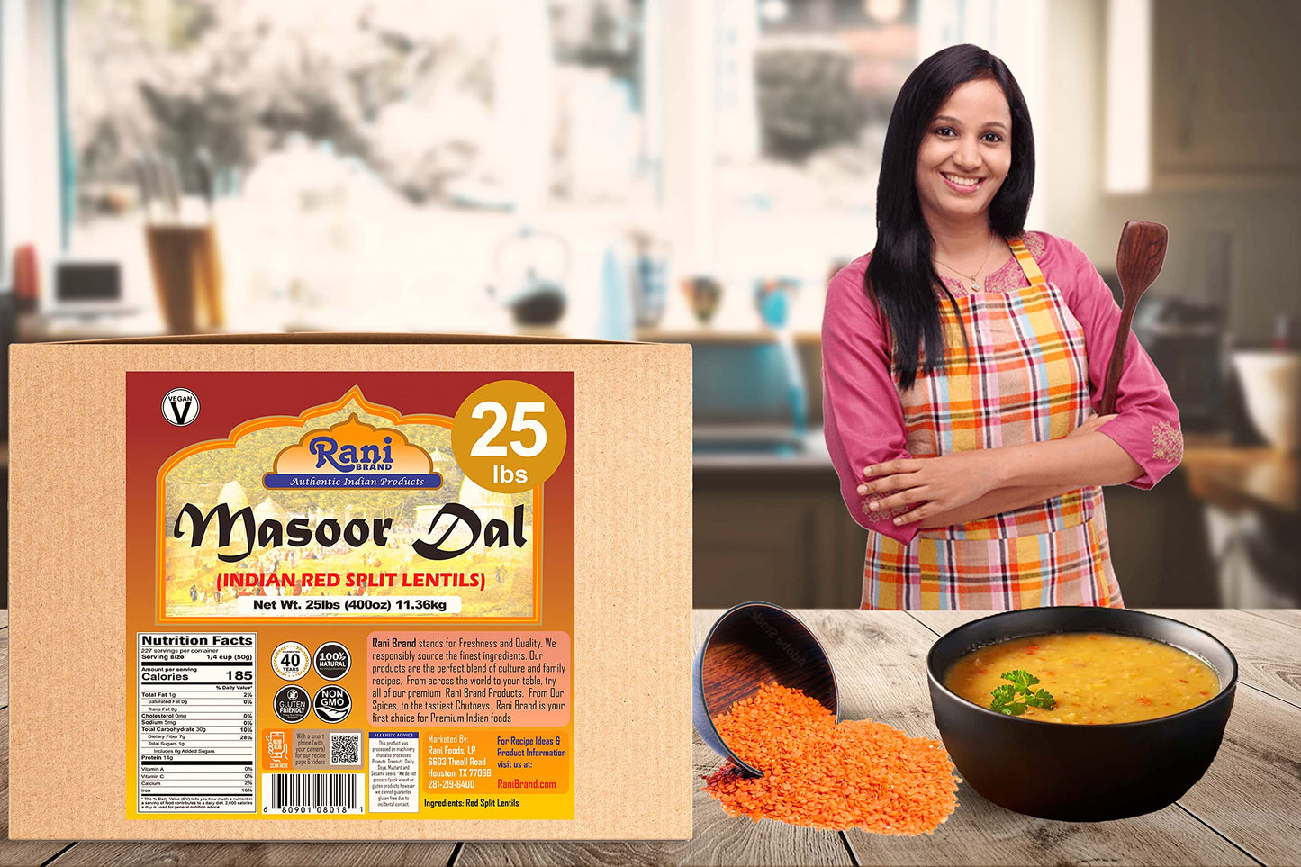 Rani Masoor Dal (Indian Red Lentils) Split Gram 400oz (25lbs) 11.36kg Bulk Box ~ All Natural | Gluten Friendly | NON-GMO | Vegan