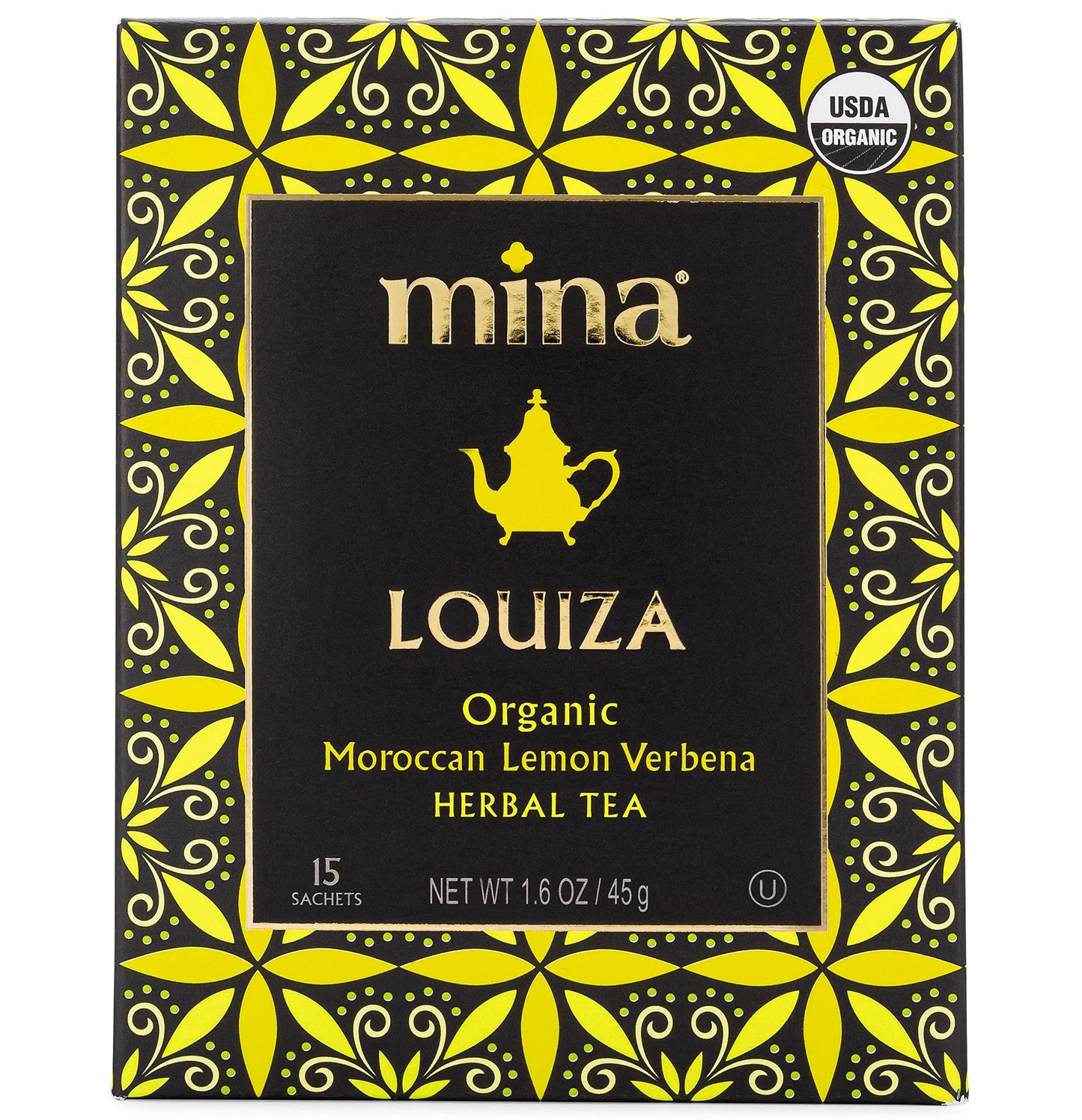 Mina Organic Moroccan Lemon Verbena Tea Bags, Caffeine Free, 6 Pack (90 Count)