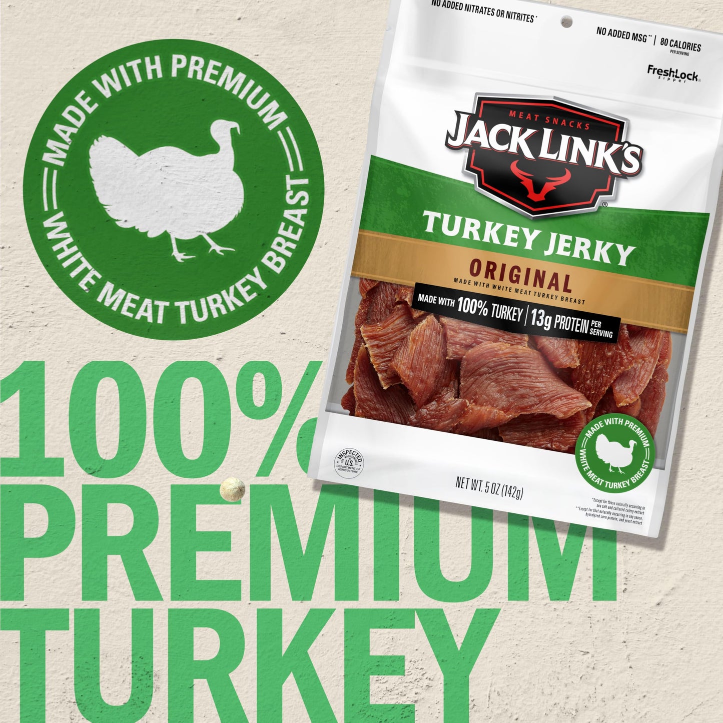 Jack Links Turkey Jerky, Original Flavor, 5 Oz, 13g Protein, Keto Friendly, Ready to Eat Snack