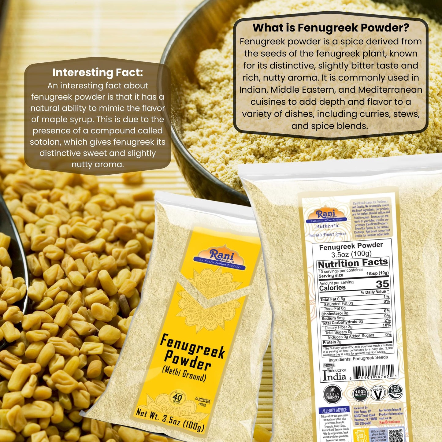 Rani Fenugreek Seeds Ground Powder, 3.5oz, All Natural, Vegan, Gluten Friendly, Non-GMO, Indian Origin