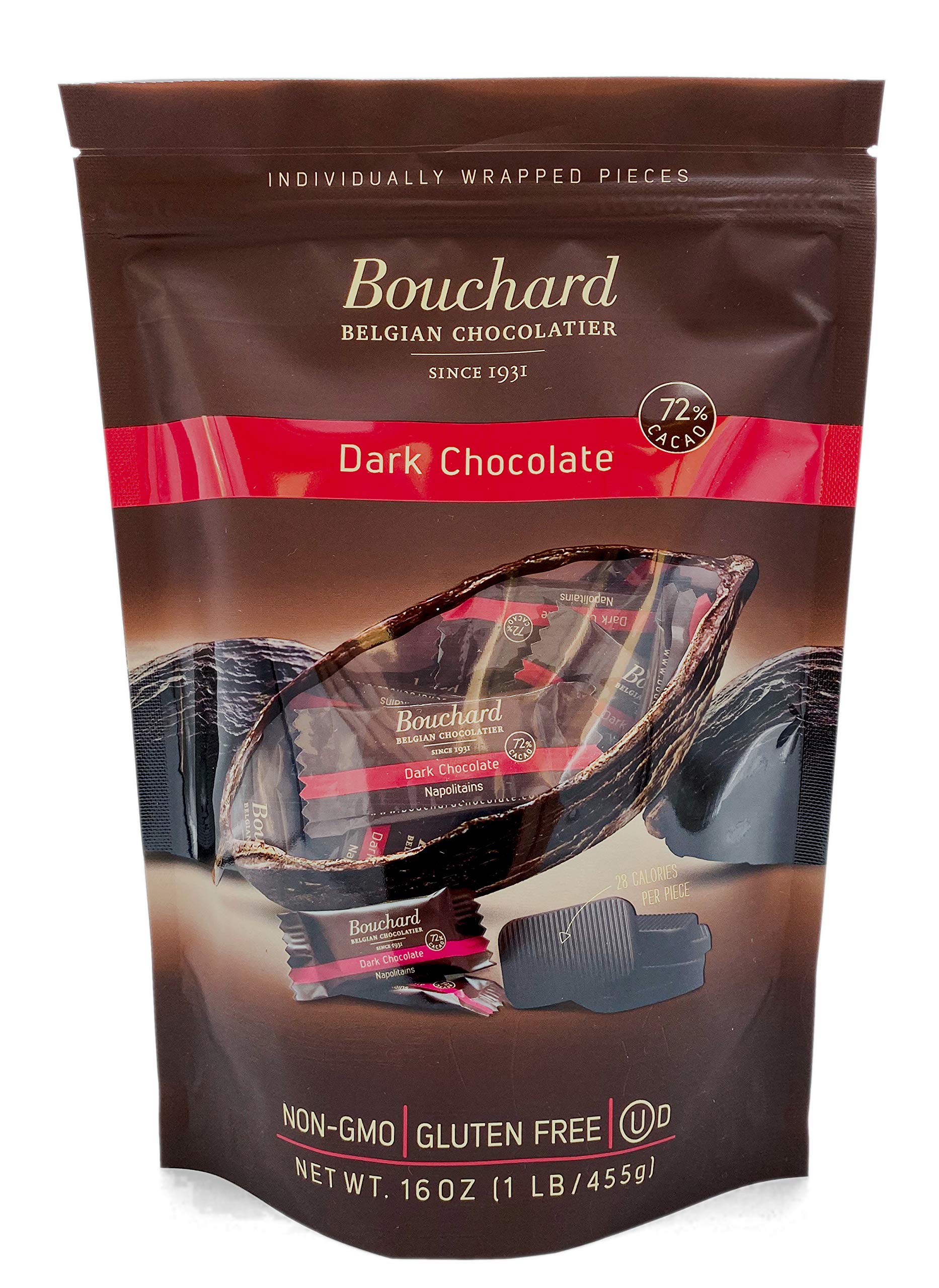 Bouchard Premium Belgian Dark Chocolate with 72% Cacao | Individually Wrapped Pieces (1 LB)