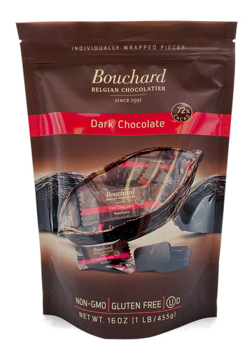 Bouchard Premium Belgian Dark Chocolate with 72% Cacao | Individually Wrapped Pieces (1 LB)