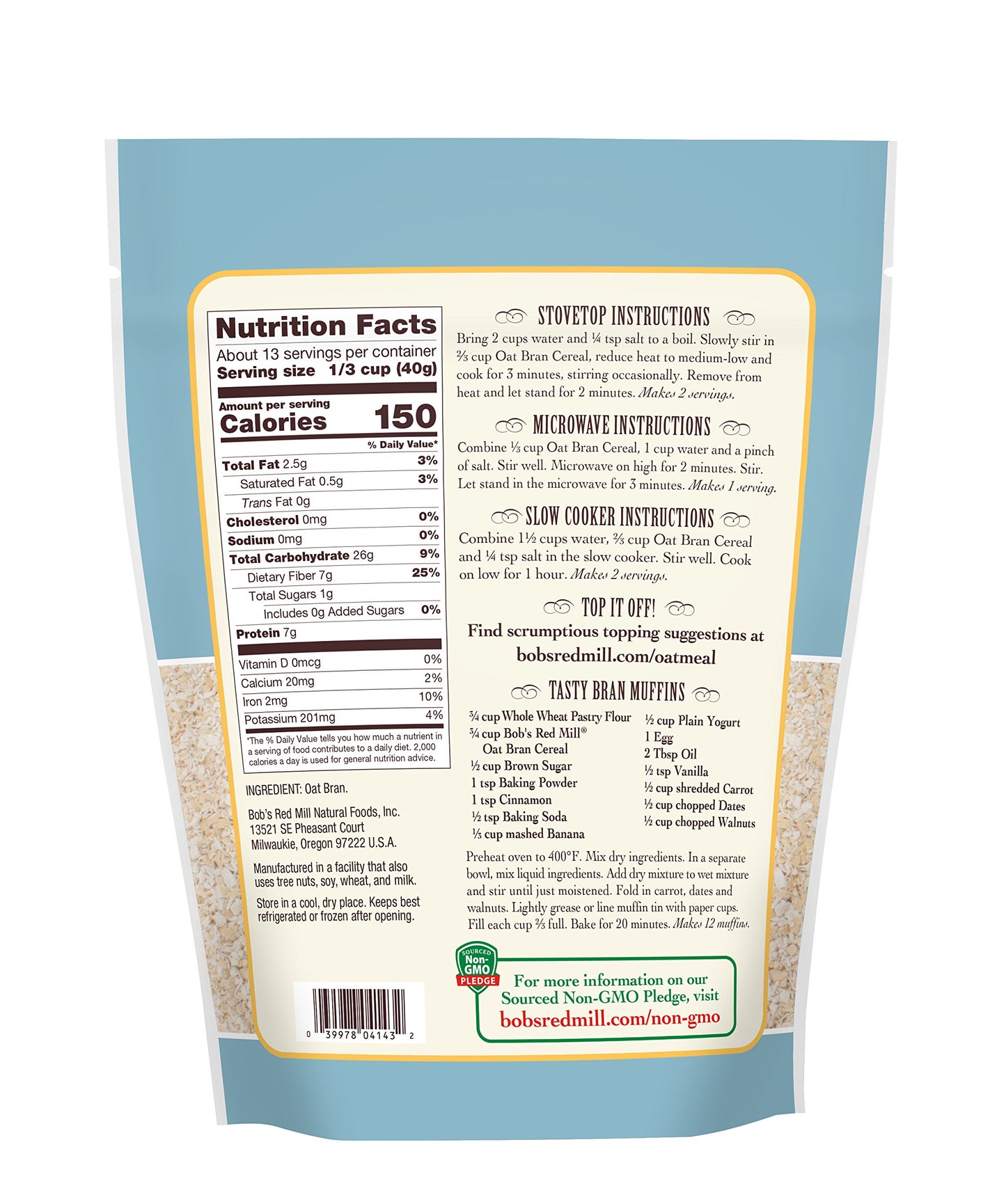 Bob'S Red Mill Oat Bran, 18 Oz (Pack Of 1) - Non-Gmo, Vegan, Kosher, High Fiber