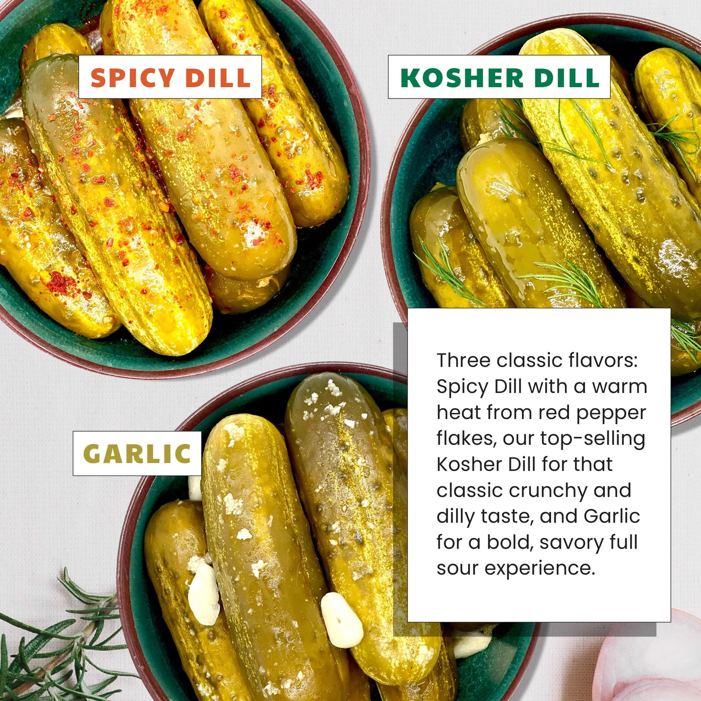 Olive My Pickle Probiotic Variety Pack - Fermented Pickles, Kosher Dill, Garlic, Spicy Dill - 3-Pack, 96 Ounces Total