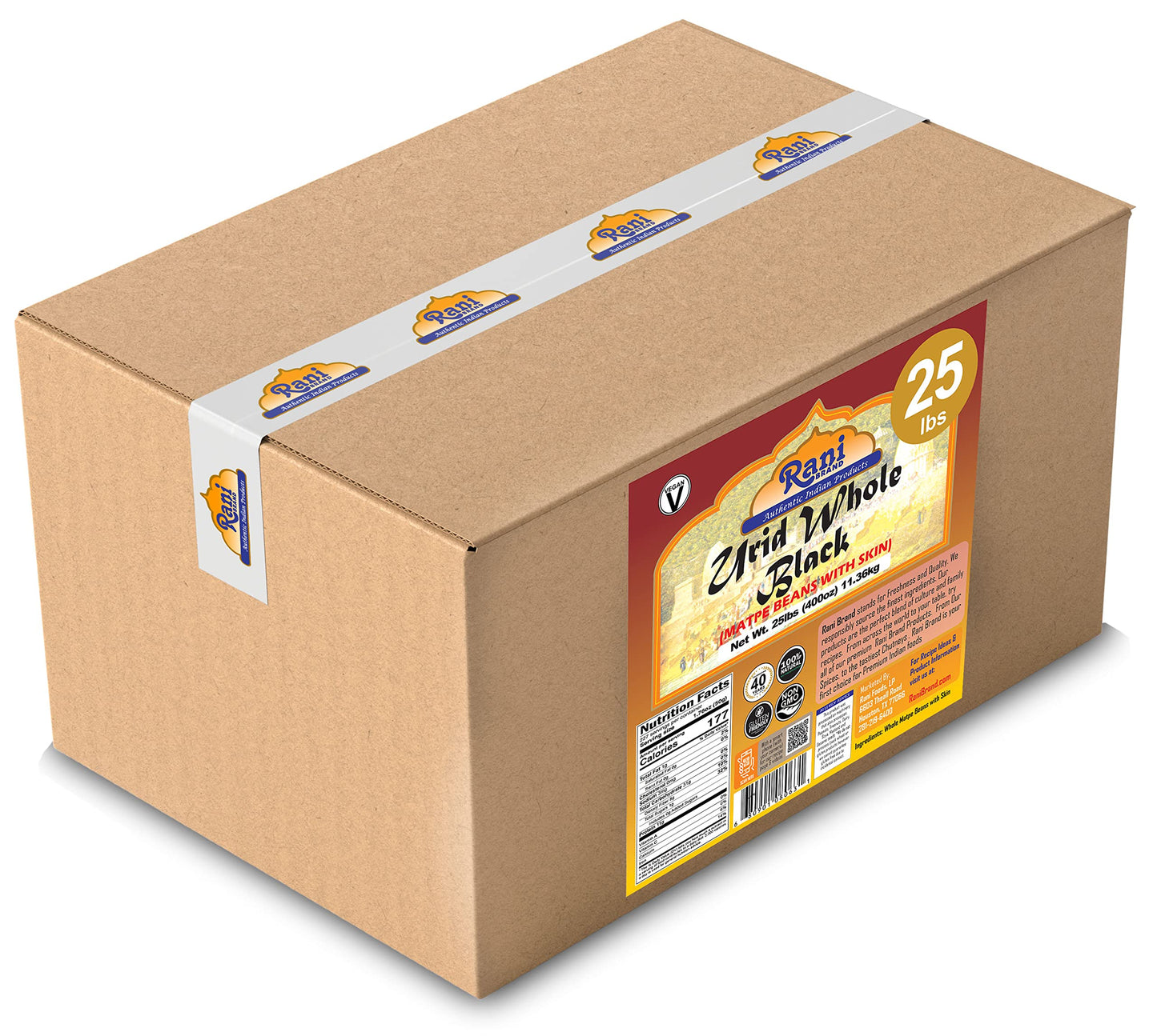 Rani Urid/Urad Whole Black (Matpe Beans With Skin) Indian Lentils 400Oz (25Lbs) 11.36Kg Bulk Box ~ All Natural | Gluten Friendly