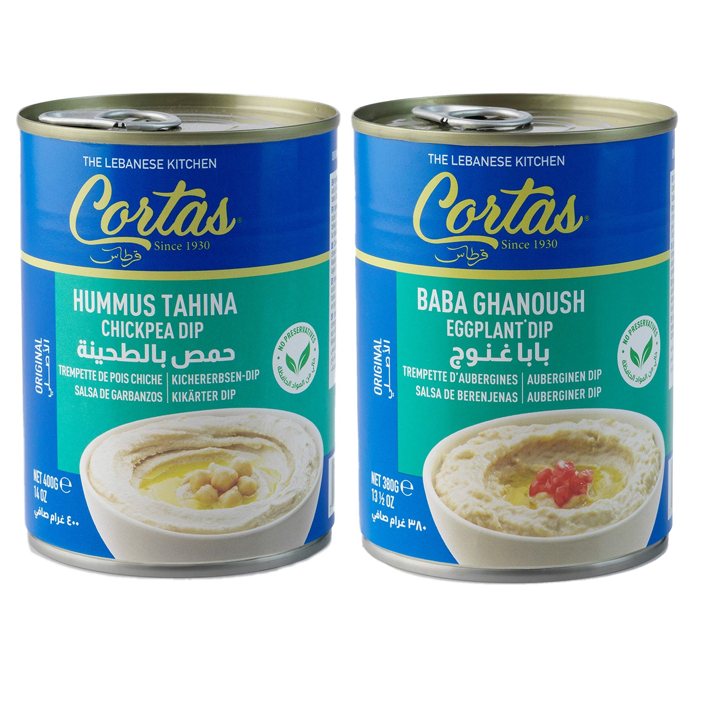 Cortas Baba Ghanoush & Hummus Tahina Combo, 2 Cans, Gluten Free, Ready to Serve Appetizer