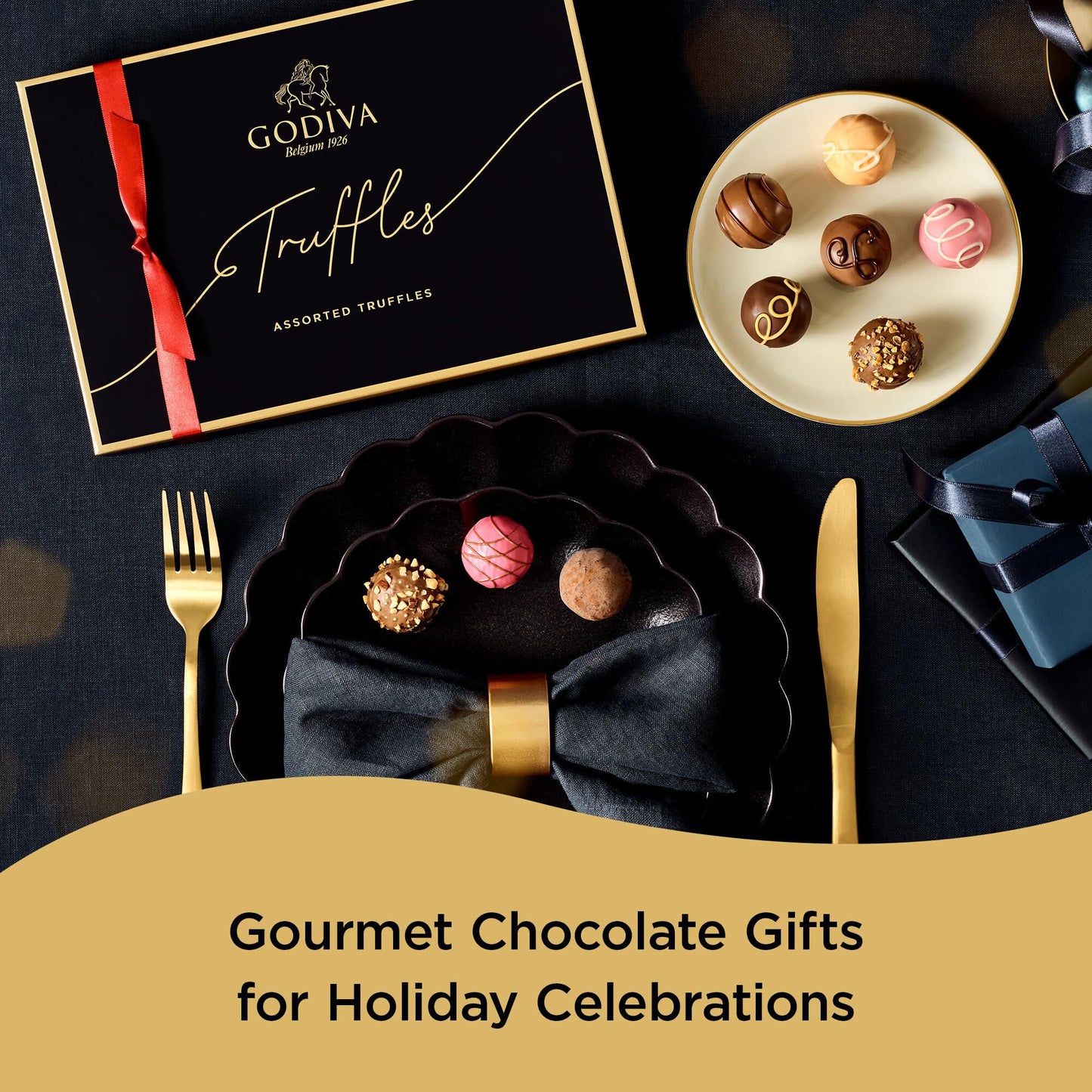 Godiva Chocolatier Holiday Assorted Gourmet Chocolate Truffle Gift Box, Creamy Milk Dark, And White Chocolate Treats For Thank Y