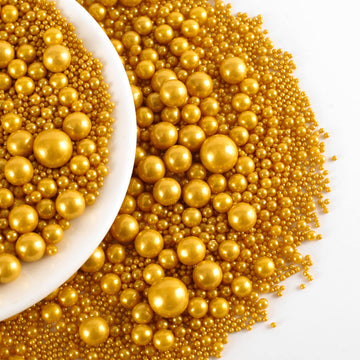 Kasvan Gold Pearl Sugar Sprinkles - Edible Candy Pearls 130G/4.58 Oz, Mix Size, Baking Cake Decorations, Ice Cream Toppings And
