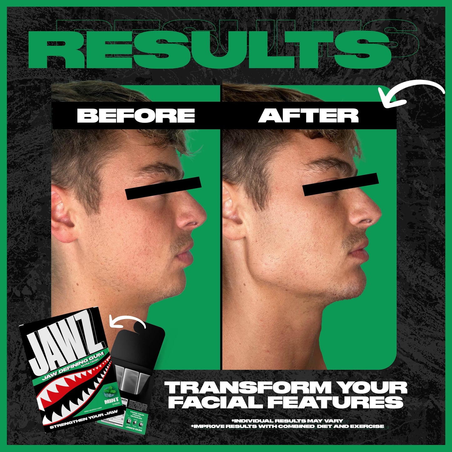 Jawline Chewing Gum (4 Month Supply) Mint - Define Your Jawline, Slim And Tone Your Face - Facial Exerciser For Men And Women -