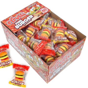 efrutti Gummi Mini Burger, 60 Pieces Display Box, Individual Wrapped Gummy Burgers