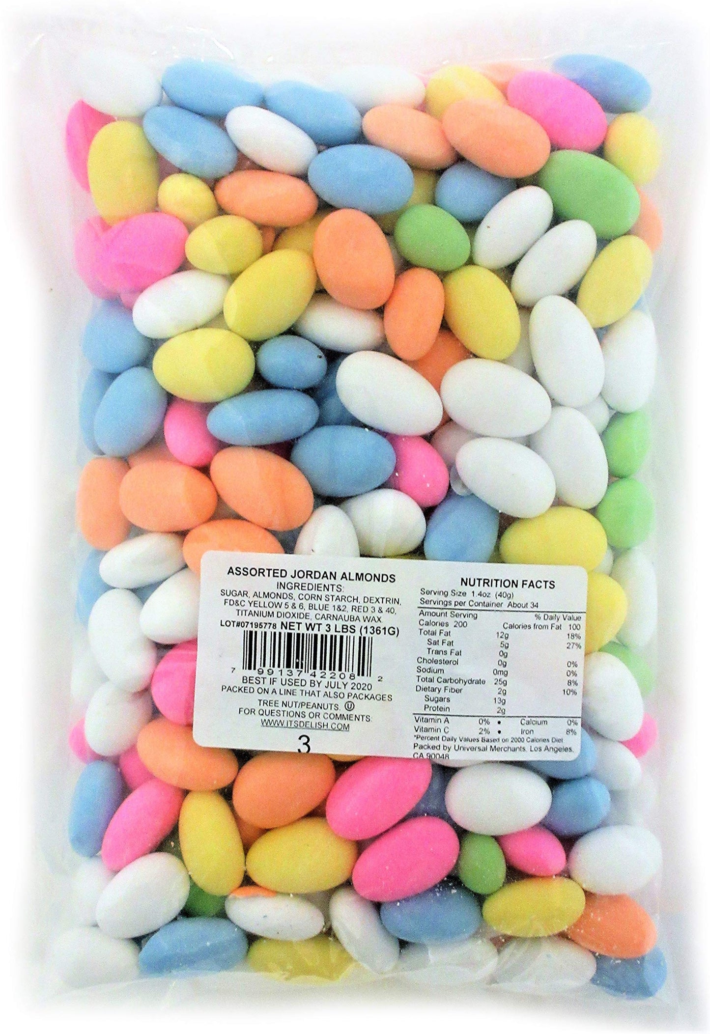 Its Delish Assorted Jordan Almonds, 3 LBS Bulk, Sugared Nut Candies - Vegan & Kosher Wedding Favors, Party Buffet