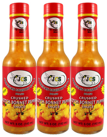 JcS Hot Scotch Bonnet Pepper Sauce (Pack of 3) 5 oz Jars