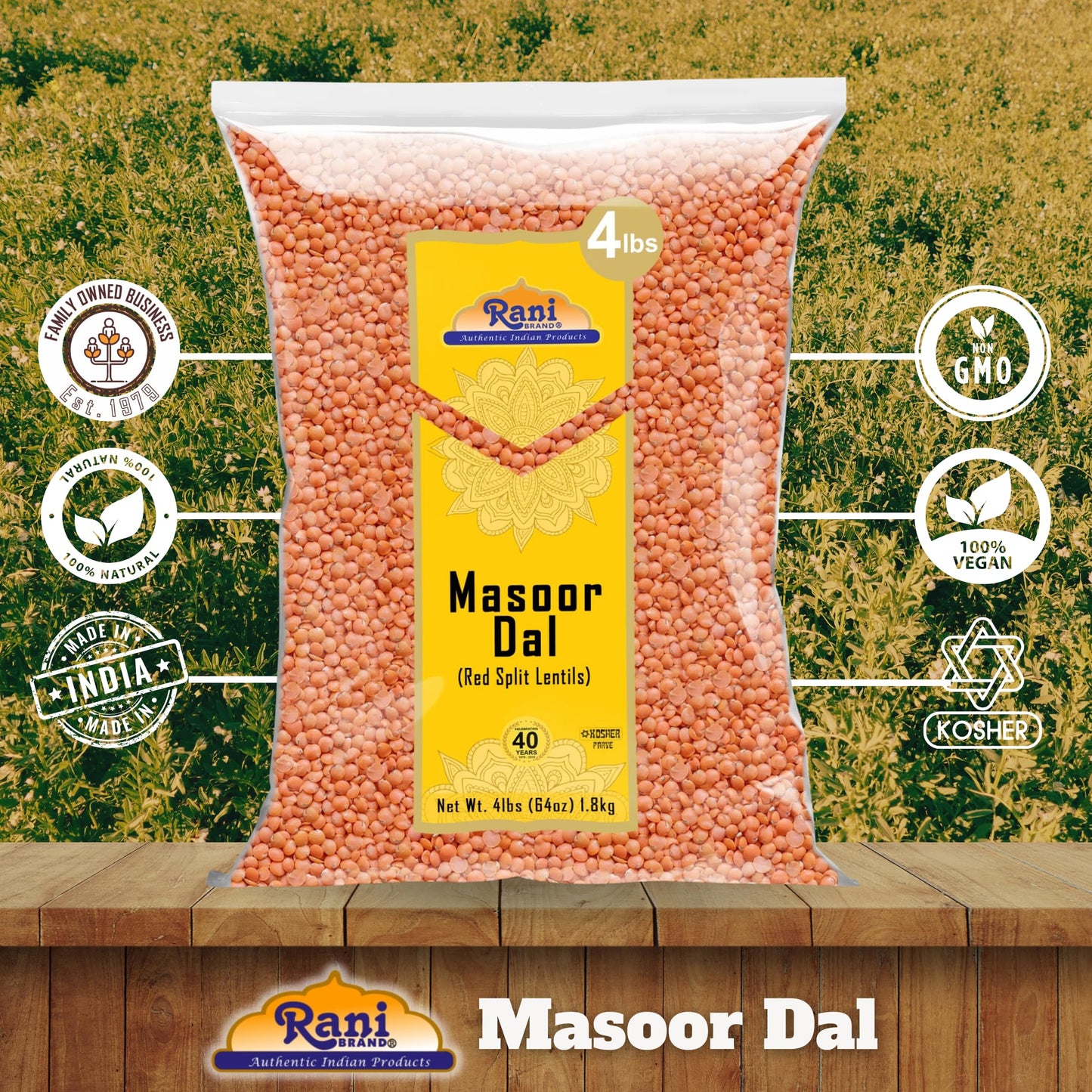 Rani Masoor Dal (Indian Red Lentils) Split Gram, 64oz (4lbs) 1.81kg Bulk ~ All Natural | Gluten Friendly | NON-GMO | Kosher | Ve